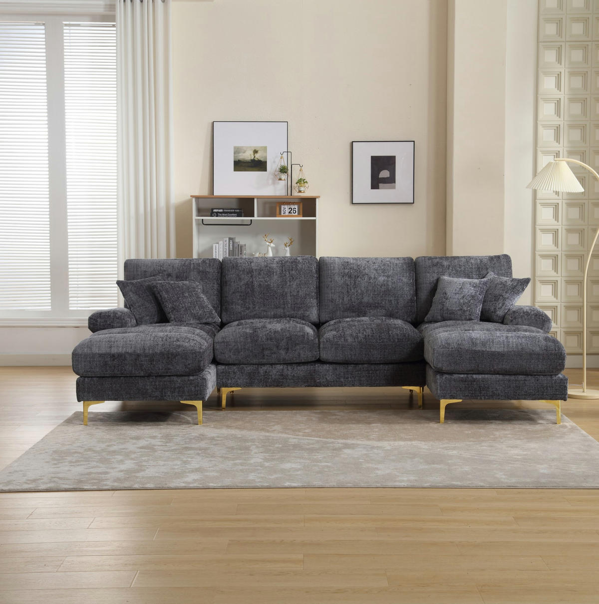 SOFA U-Form mit 2 Liegeflächen 272 x 136 cm Chenille Gray - Grau, Textil (136/88/272cm) - Meubliv