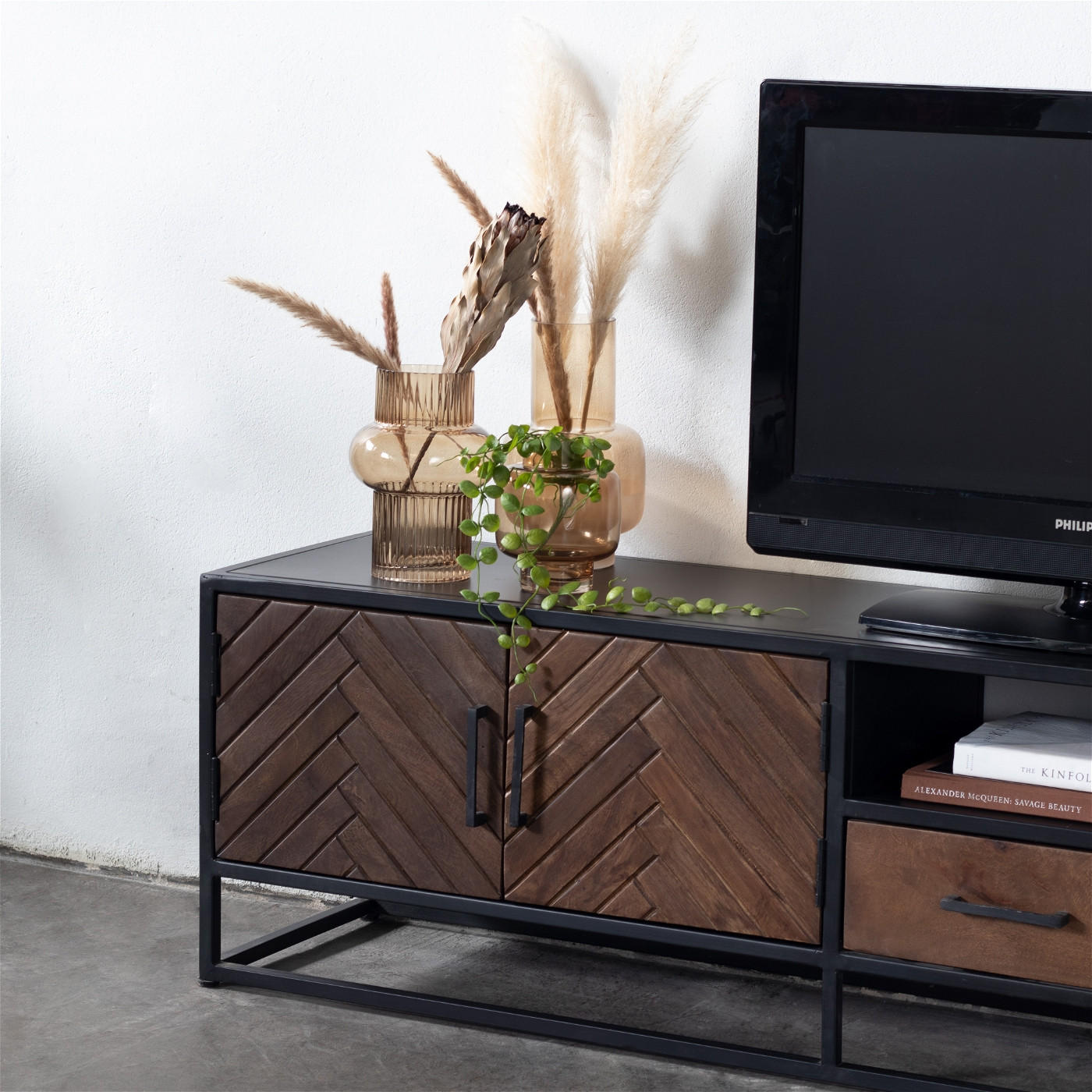 TV-SCHRANK Herringbone aus Mangoholz 250cm, natürlich - Braun, Holz (250/50/40cm) - Giga Meubel