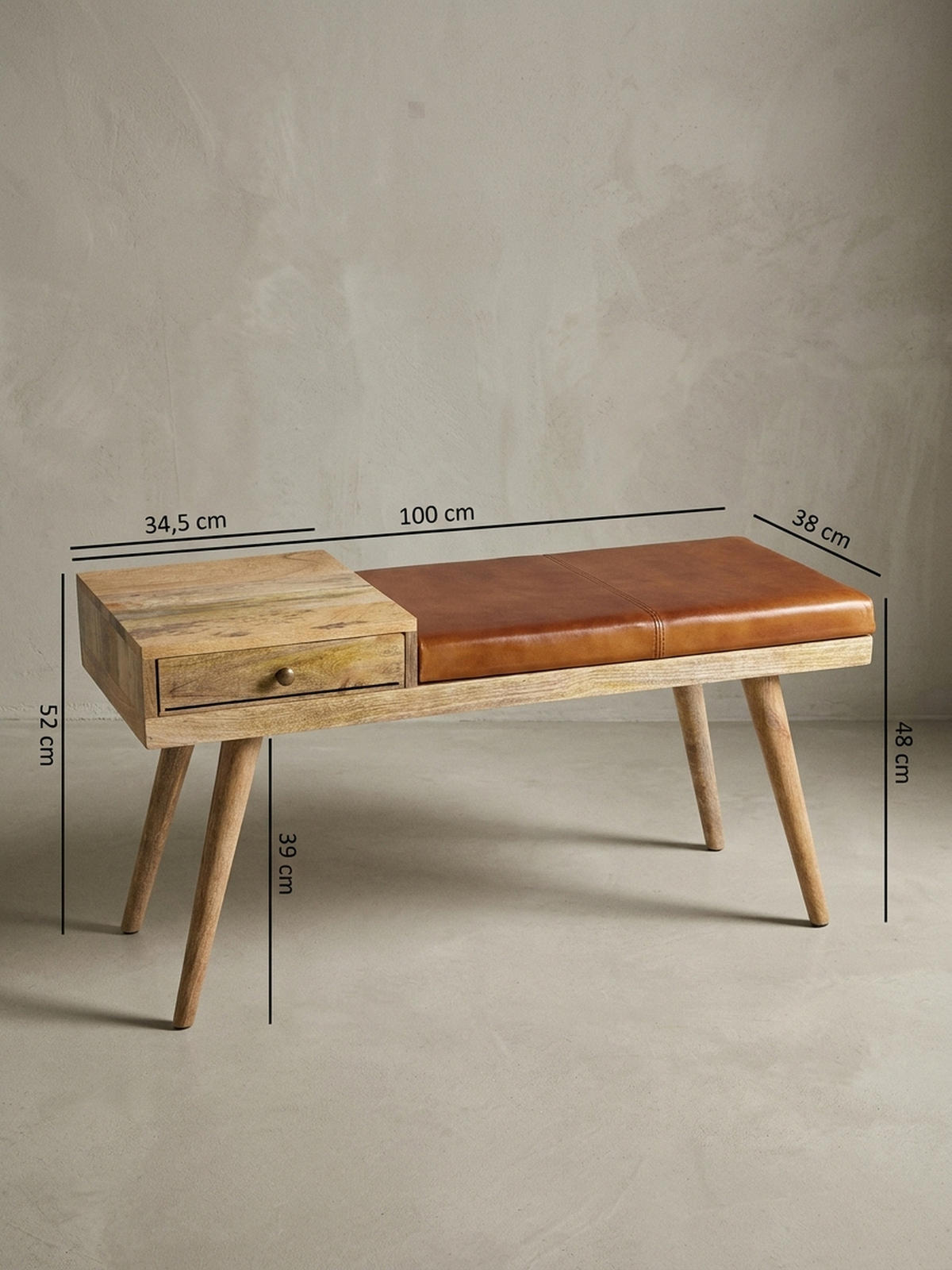 SITZBANK Retro Stil Stauraum Ziegenleder Bezug, Braun 100x38x52 cm - Braun, Leder/Holz (100/52/38cm) - KADIMA DESIGN