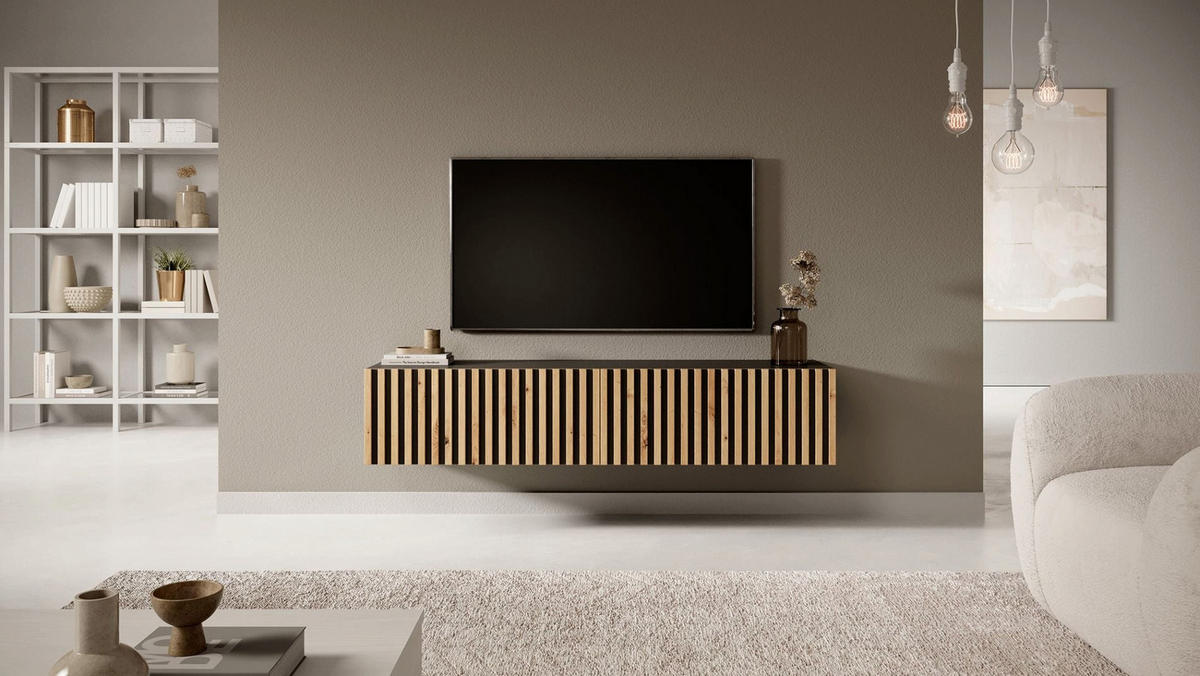 TV stolek Telire černý / dub 138/30/32 cm - černá/dub artisan, kompozitní dřevo (138.6/30/31.6cm) - Selsey