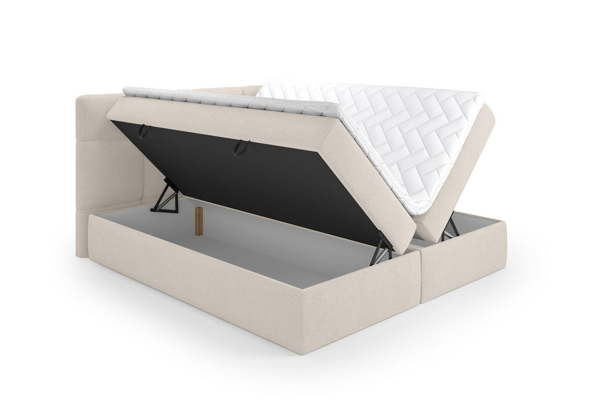 BOXSPRINGBETT Ruhe 180x200 – in hellgrau, Kaltschaum-Topper, großem Bettkasten - Hellgrau, Textil (180/200cm)