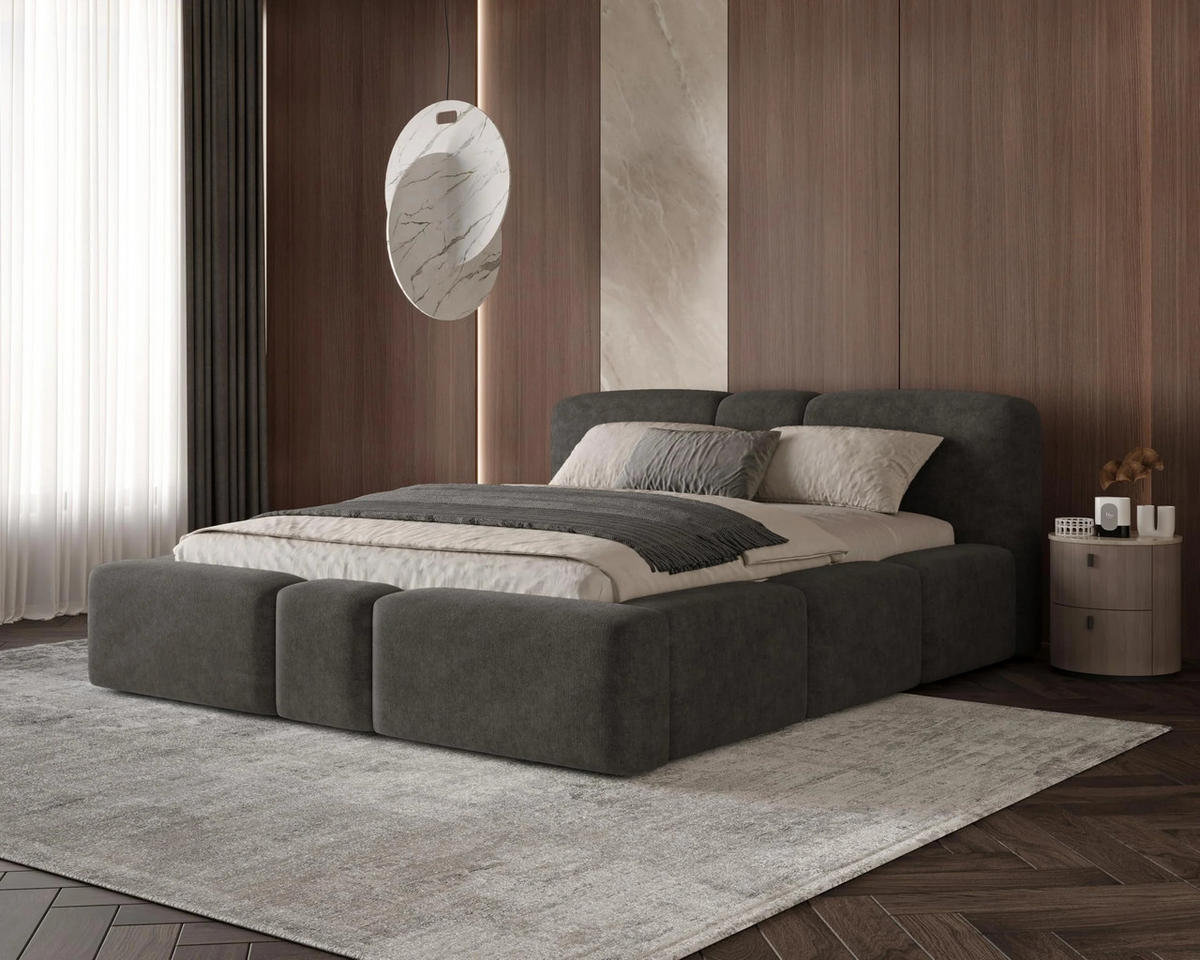 POLSTERBETT Monte 160x200 cm mit stabilem Metallrahmen, Bettkasten und Stauraum, Doppelbett mit Kopfteil - Perfect Harmony Anthrazit - Anthrazit, Holzwerkstoff (160/200cm) - Chilly
