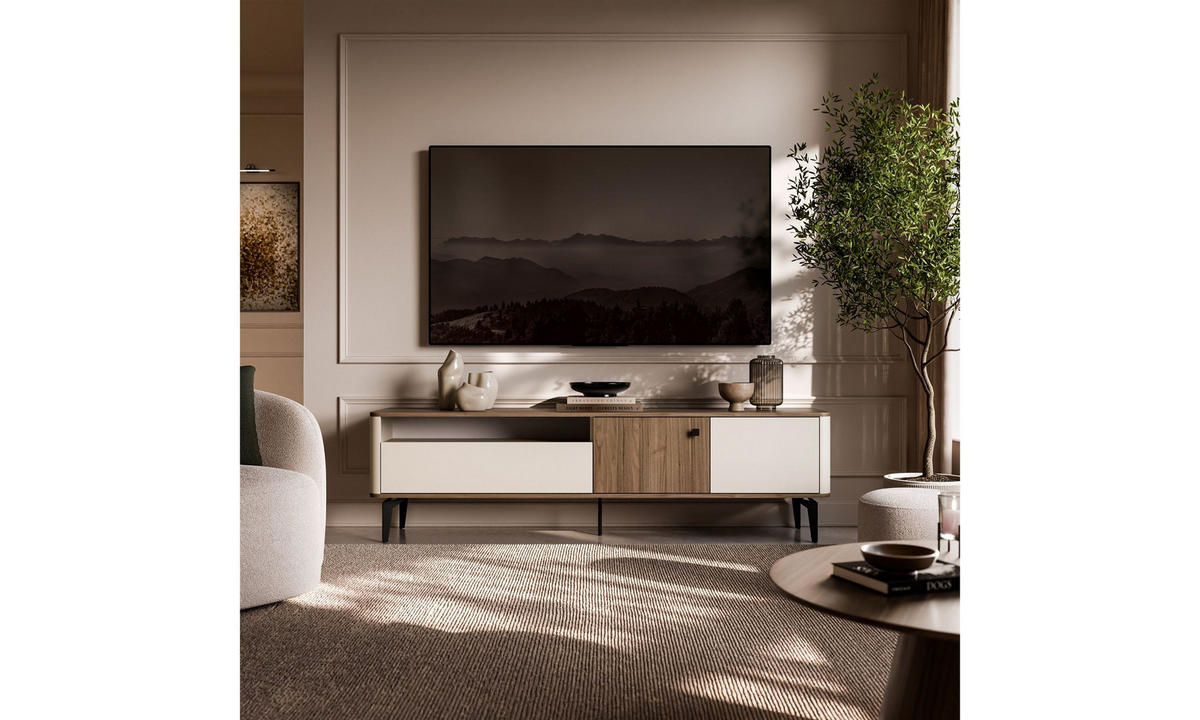 TV-SCHRANK MOCHA 180/40/51 cm mit Schublade Kaschmir/Nussbaum Royal - Kaschmir/Schwarz, Holzwerkstoff/Kunststoff (180/51/40cm) - Lookway