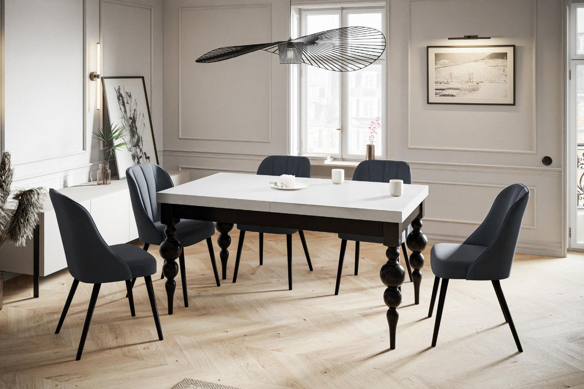 ESSZIMMERTISCH LENA, ausziehbarer Tisch 200-300X100X78,5 cm, Farbe: Schwarz, mit Tischbeinen in Farbe Schwarz - Schwarz/Weiß, Holzwerkstoff (200/100/79cm) - Alpi-Möbel
