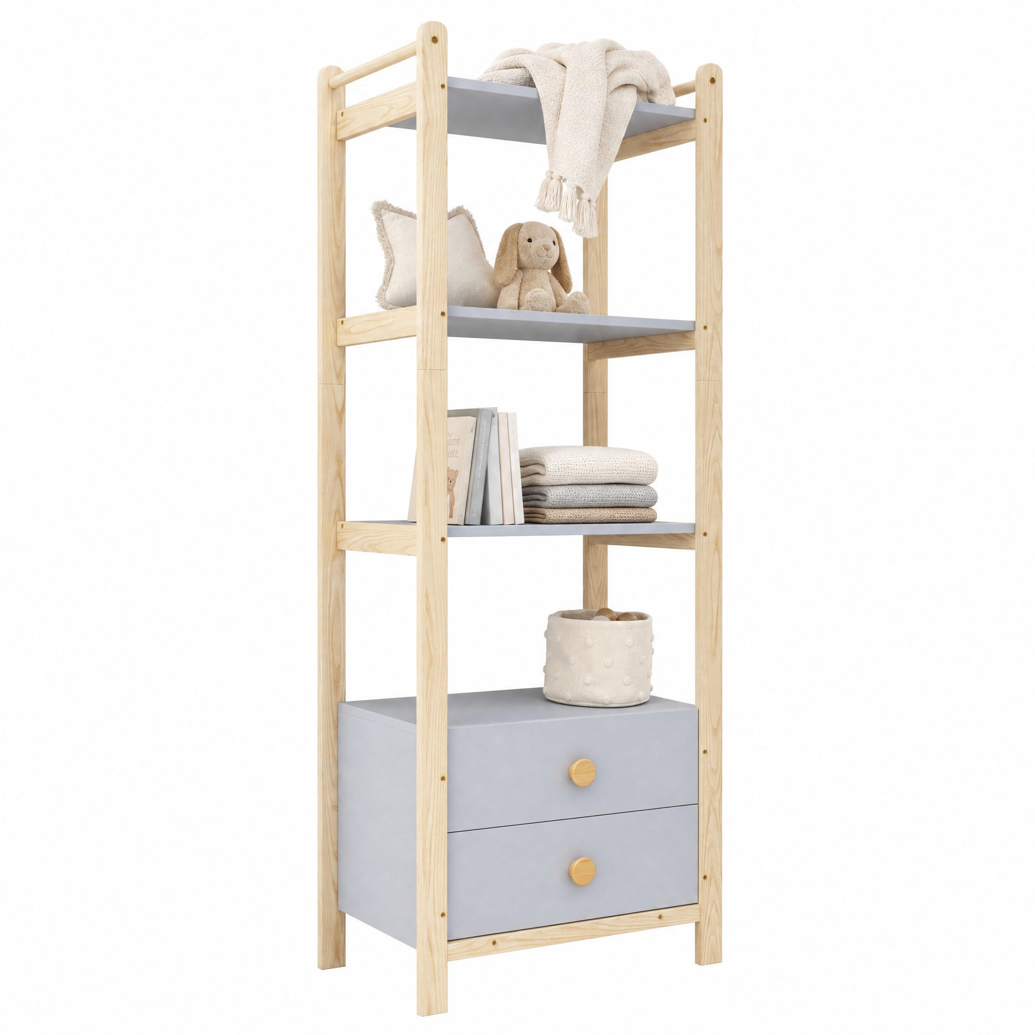 BÜCHERREGAL in Blau Standregal mit Schubladen für Wohnzimmer oder Bücherzimmer, B70/T44/H180cm - Blau/Naturfarben, Holz/Holzwerkstoff (70/180/44cm) - STILVORA