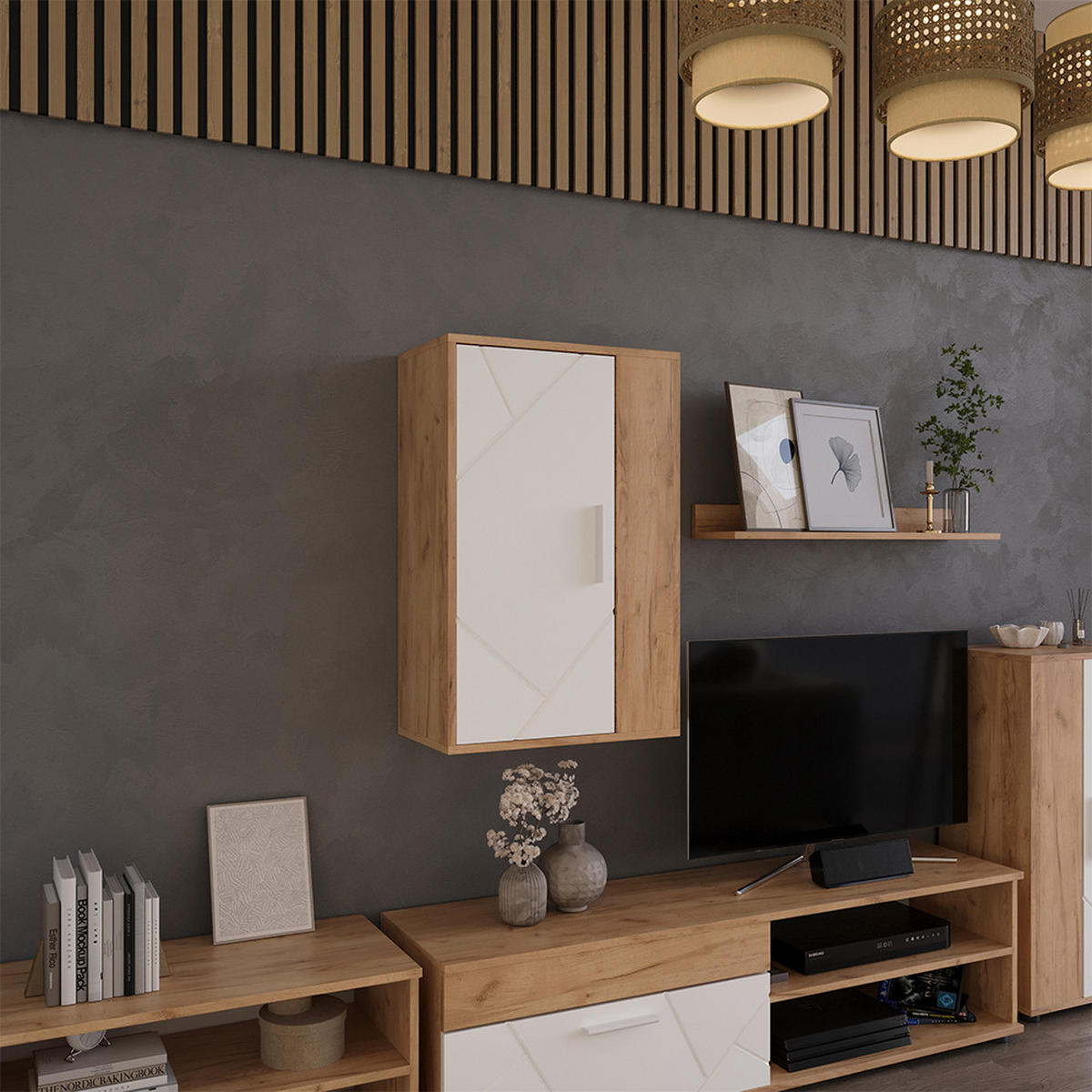 NÁSTĚNNÁ SKŘÍŇKA Berno Zlatá síla dub/bílá - medově dubová, kompozitní dřevo (50.1/78.4/28.3cm) - Vicco