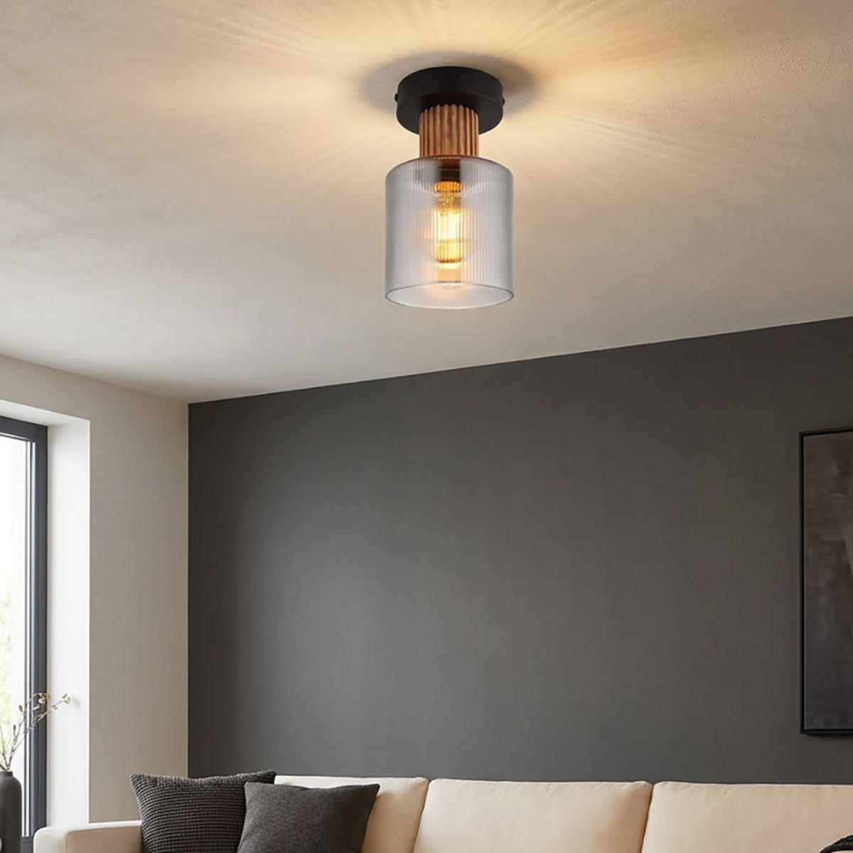 DECKENLEUCHTE Metall Schwarz Glas - Schwarz, Holz (12/12/21cm) - Globo Lighting
