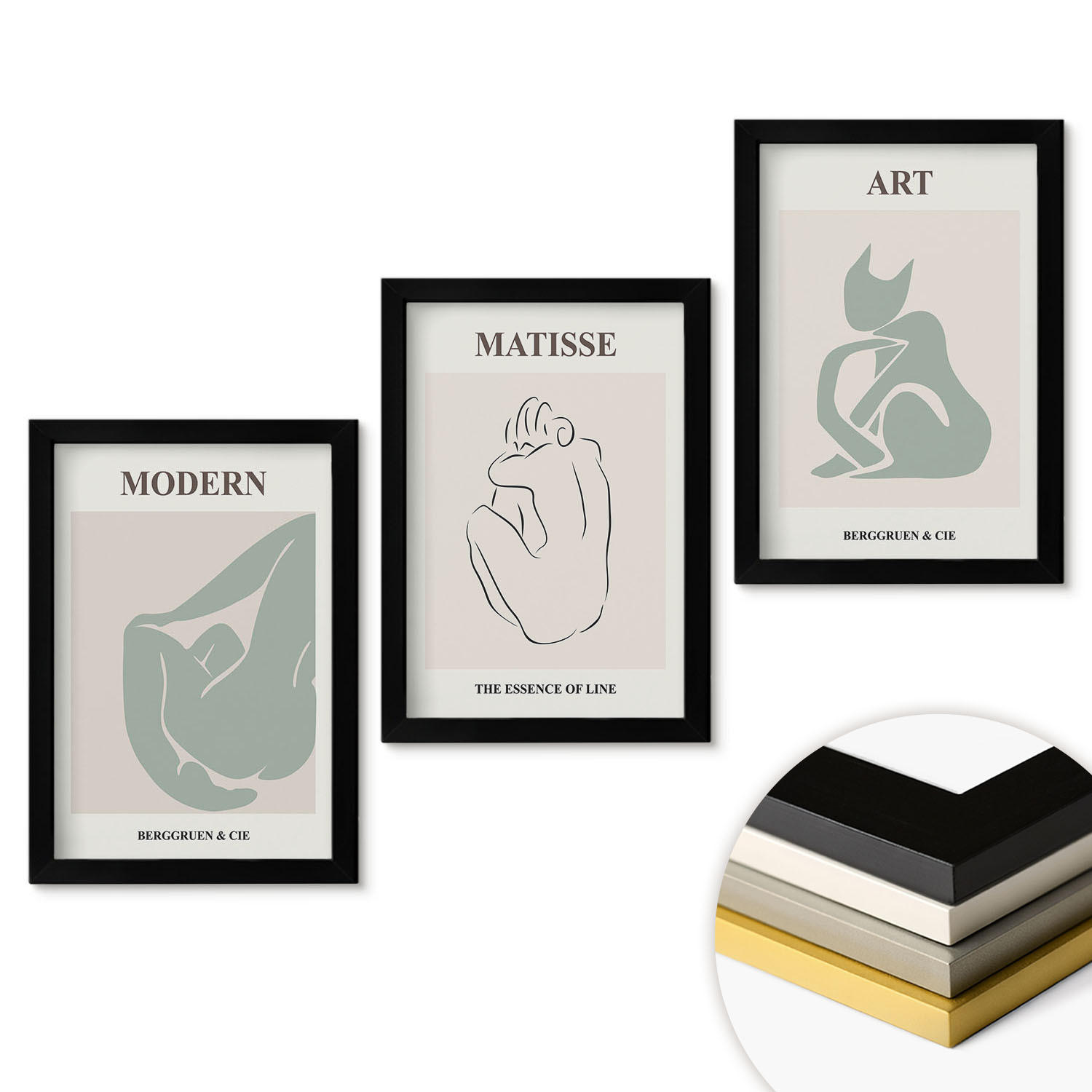 WANDBILDER 3er-Set - 20x30 cm Schwarzer Rahmen - Abstrakte Pastellfiguren - Schwarz, Kunststoff (20/30cm) - ArtPrintCave