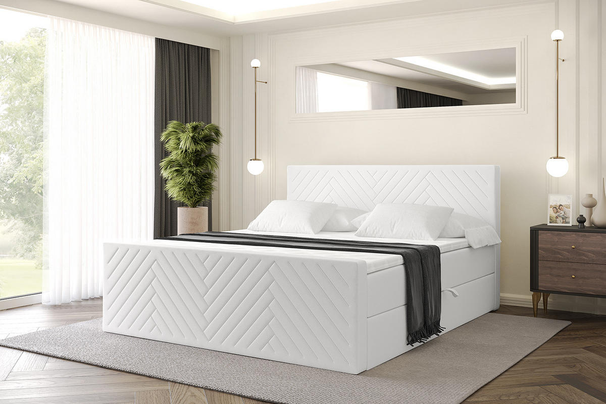 BOXBETT mit Matratze und Lattenrost - VEXA-Z - 120x200 - Weiß Kunstleder - Weiß, Holzwerkstoff (120/200cm) - ALTDECOR