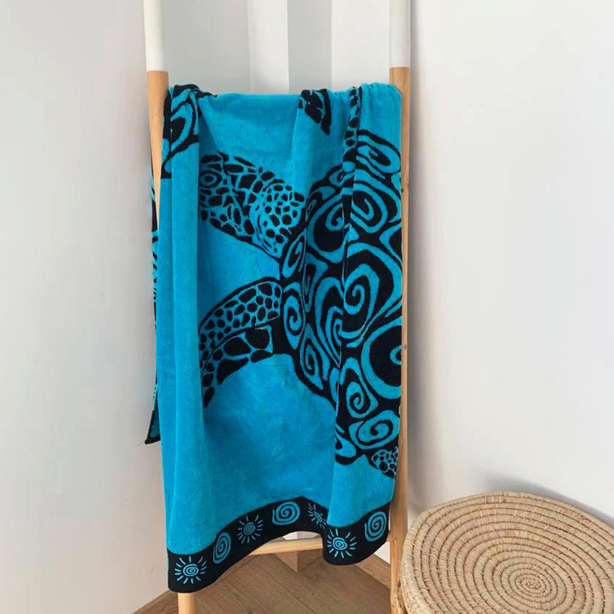 STRANDTUCH Frottee Velours Jacquard Türkis Turtles 100x175 470g/m² - Blau, Textil (100/175cm) - LE COMPTOIR DE LA PLAGE