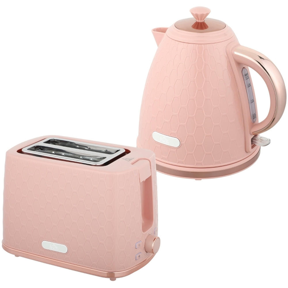 WASSERKOCHER-TOASTER SET Rosa Geriffelt 1,7 L 2200W - Pink, Kunststoff (19.5/23.4/24.2cm) - Rolipo