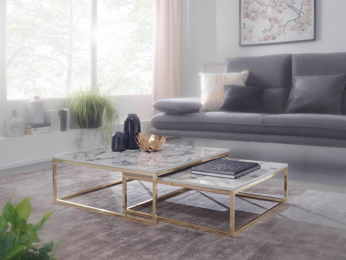 COUCHTISCH Set NURA Marmor Optik - Weiß, Holzwerkstoff (75/75/27cm) - tinkaro