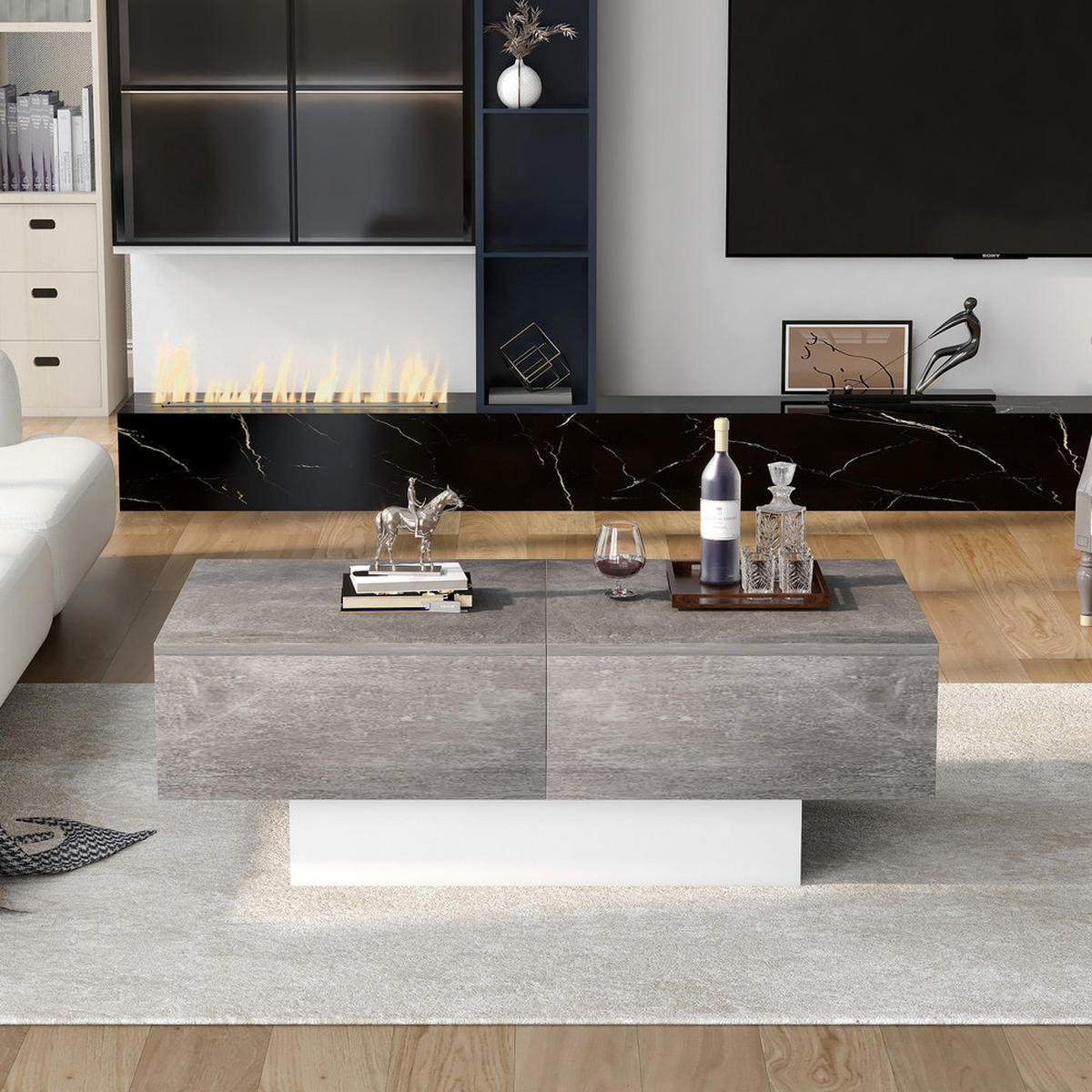 COUCHTISCH Universell Hochglanz Grau ausziehbar mit Stauraum - Grau, Holz (91/62.5/18cm) - FLIEKS