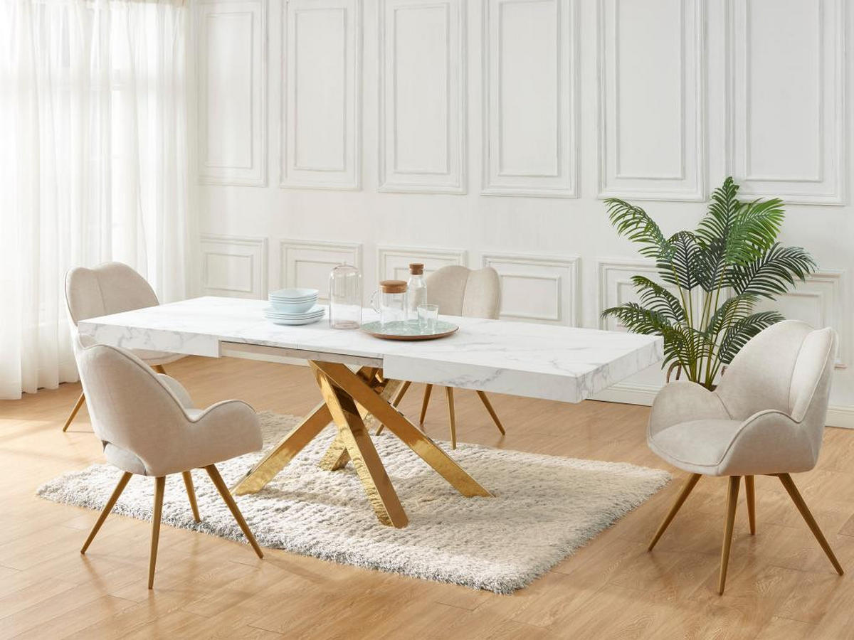ESSTISCH ausziehbar - 6 bis 10 Personen - MDF & Metall - Marmor-Optik Weiß & Goldfarben - CATONAV - Weiß, Holz (240/90/75cm) - Vente-Unique