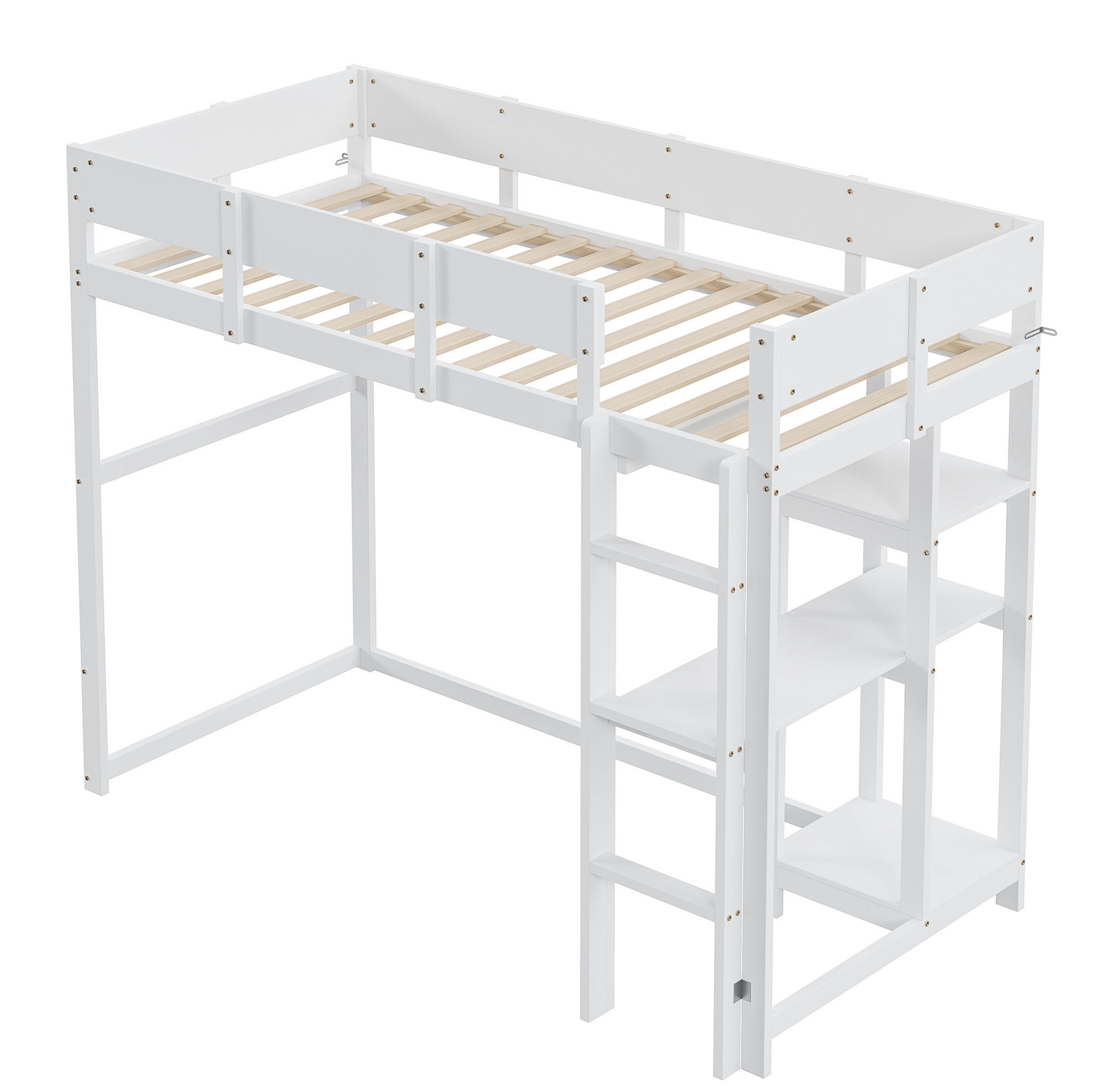 HOCHBETT 90/200 cm mit Ablageregal, Schutzgeländern und Lattenrost aus em Kiefern Holzwerkstoff, Weiß - Weiß, Holzwerkstoff (90/200cm) - Redom