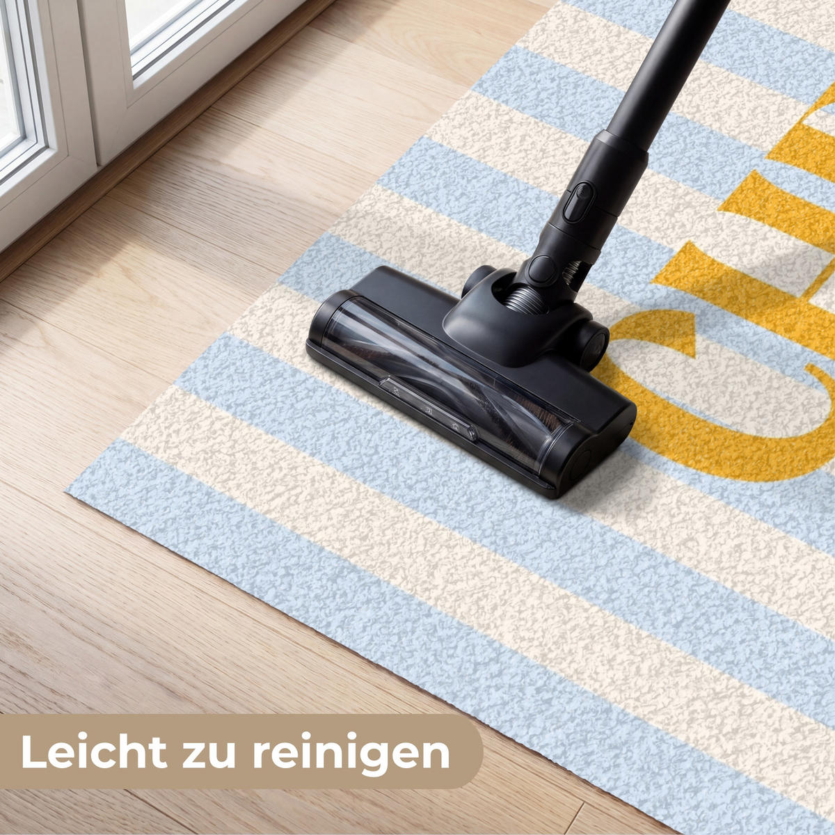 FUSSMATTE Orange – Blau – Streifen – Cheers 150x90 cm - Hellblau, Kunststoff (150/0.4cm) - MuchoWow
