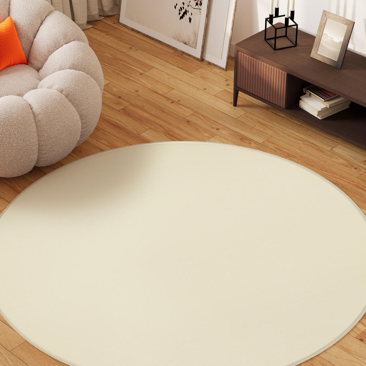 TEPPICH MONO Rund Outdoor Creme 240/240 cm - Creme, Textil (240/240cm) - Tapiso