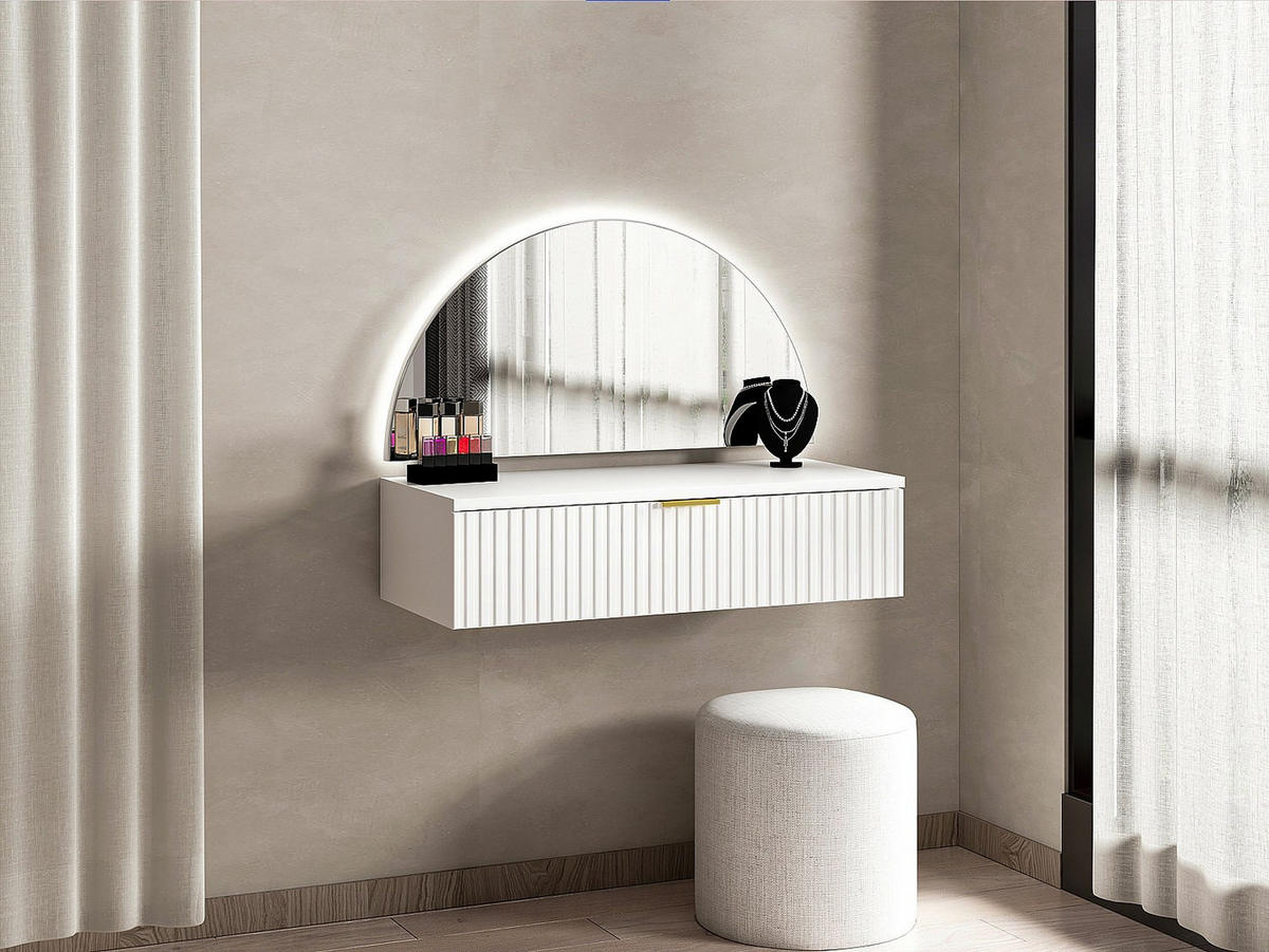 SCHMINKTISCH - 80 cm x 35 cm - Holz, Platte - Weiß - FRALYN - Weiß, Holz (80/60/35cm) - Vente-Unique