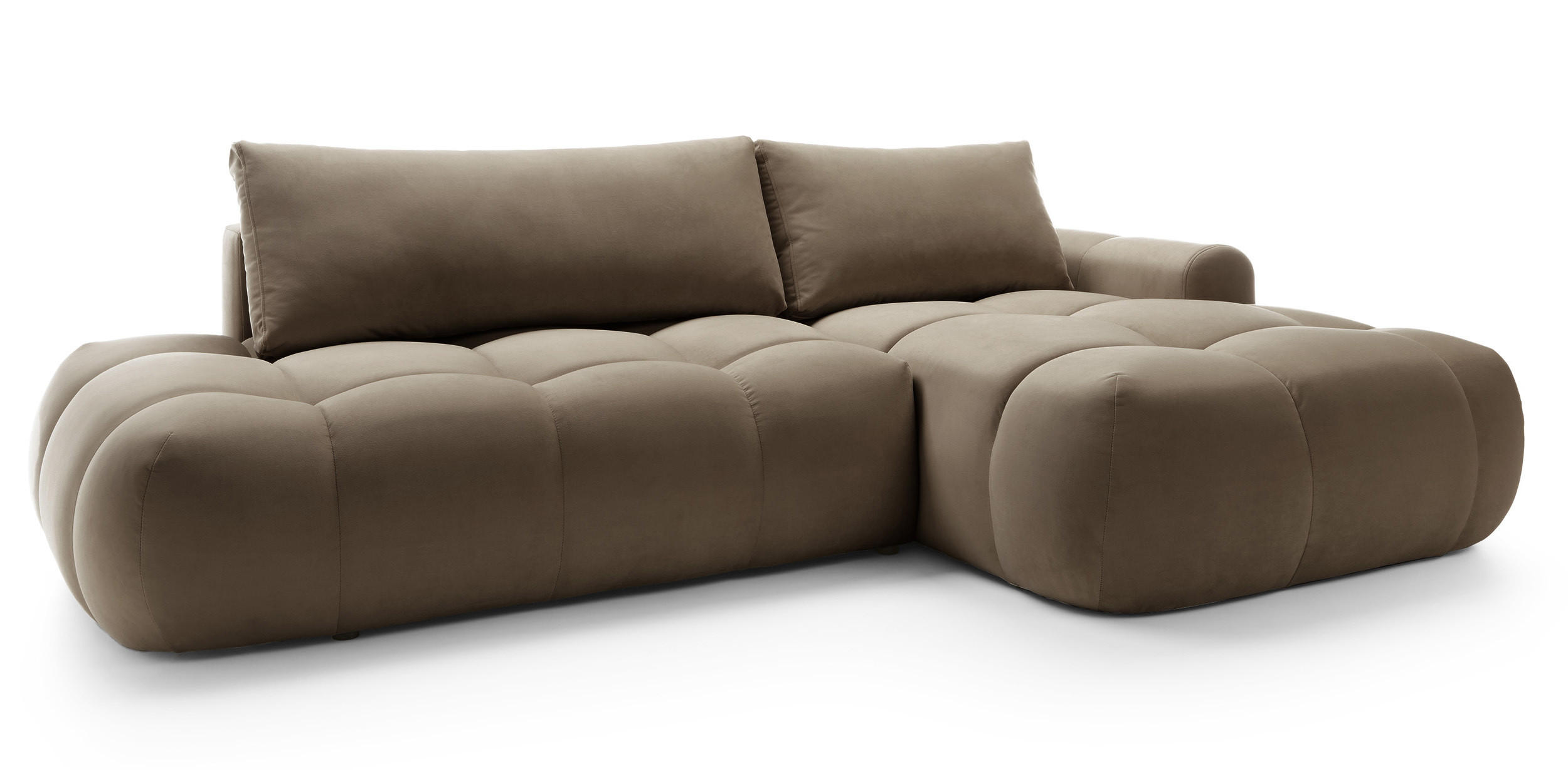 ECKSOFA Ombo Graubraun Velours 280 cm - Hellbraun/Schwarz, Kunststoff/Textil (284/167cm) - Selsey