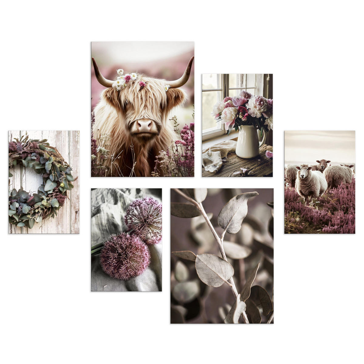 BILDERSET 6er-Set 30x40 cm + 20x30 cm Boho Landhaus - Beige, Kunststoff (105/85cm) - artissimo