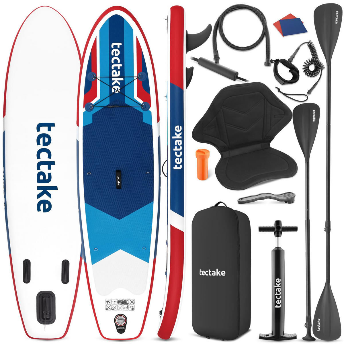 STAND-UP-PADDLE-BOARD 2in1 , 288 x 77 x 22,5 cm, rot/blau - Rot, Kunststoff (288/77/0.23cm) - tectake