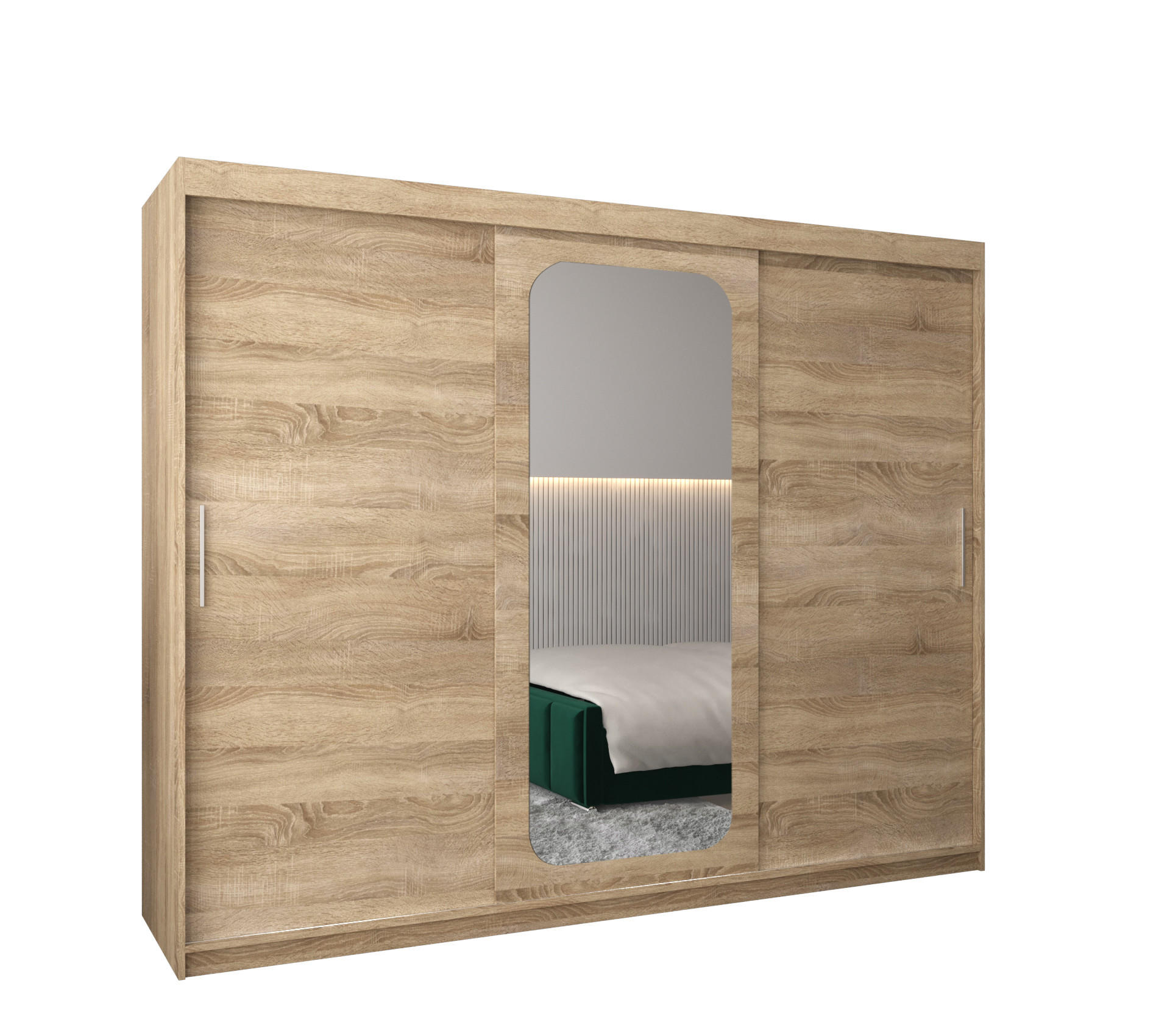 SCHWEBETÜRENSCHRANK 200/250/62 3-türig - Silberfarben/Sonoma Eiche, Holz/Kunststoff (250/200/62cm) - MÖBEL KRYSPOL