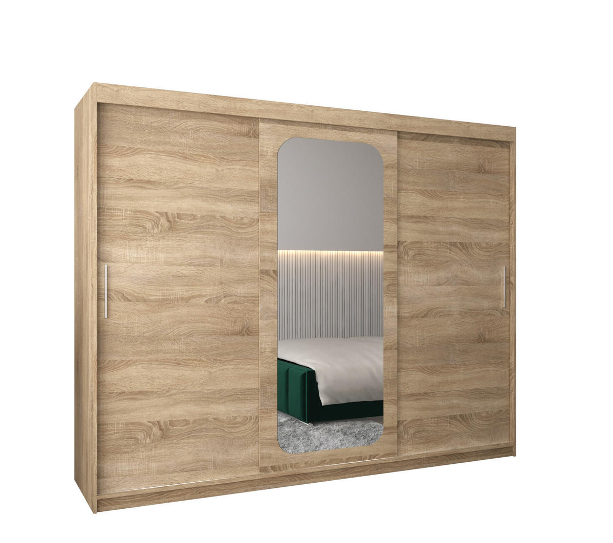 SCHWEBETÜRENSCHRANK 200/250/62 3-türig - Silberfarben/Sonoma Eiche, Holz/Kunststoff (250/200/62cm) - MÖBEL KRYSPOL