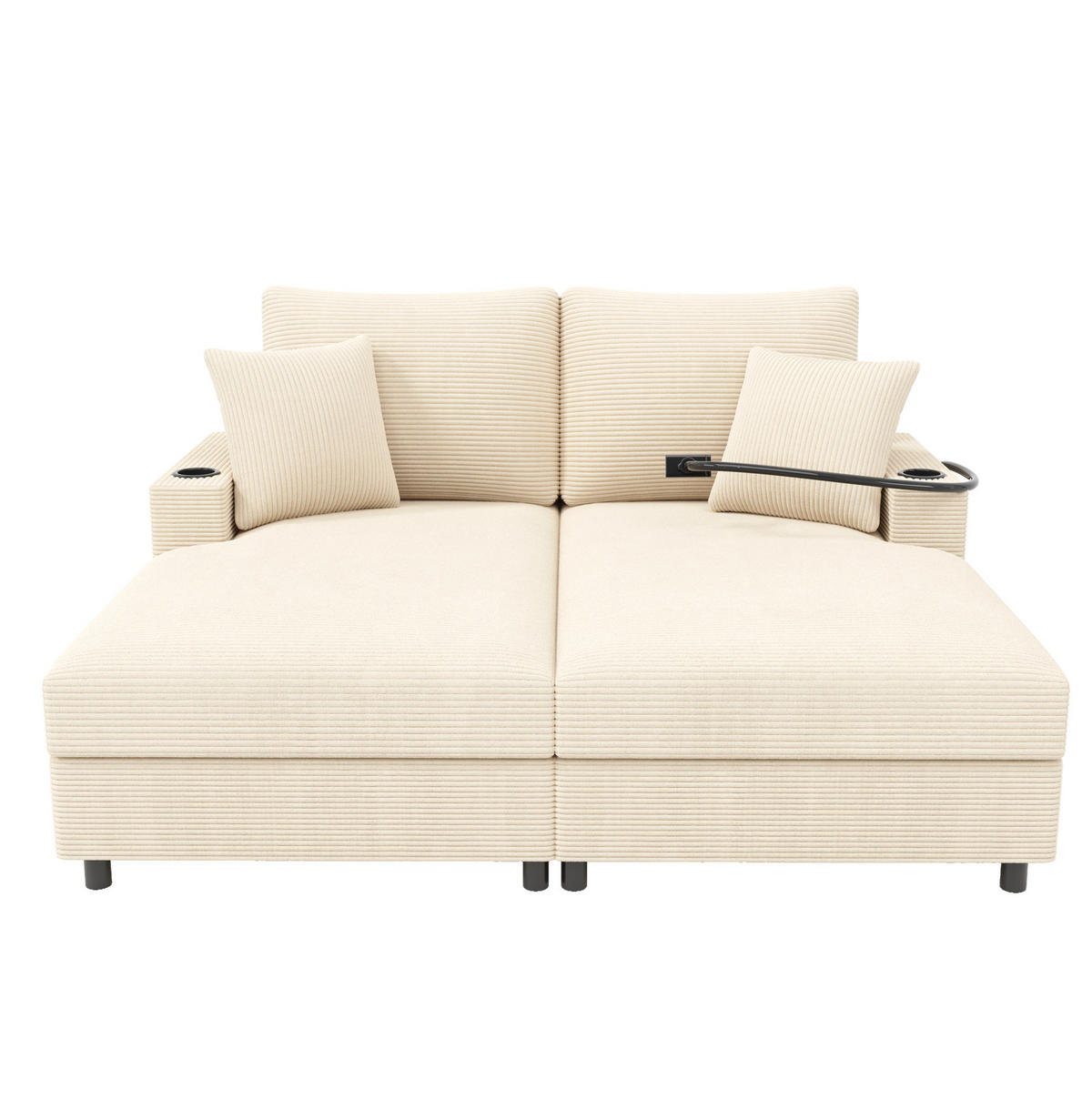 SOFA 2-Sitzer 163x140 cm Cord Beige mit USB und Getränkehaltern - Beige, Textil (140/82/163cm) - Meubliv
