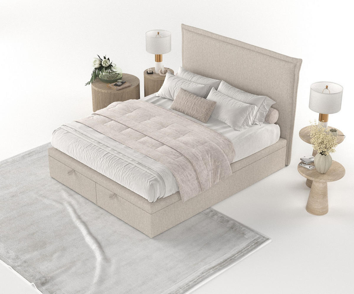 POLSTERBETT Eliot mit Stauraum 140/200 cm Hellbeige im Megan Stoff - Sandfarben/Schwarz, Holz/Holzwerkstoff (140/200cm) - AltaBeds