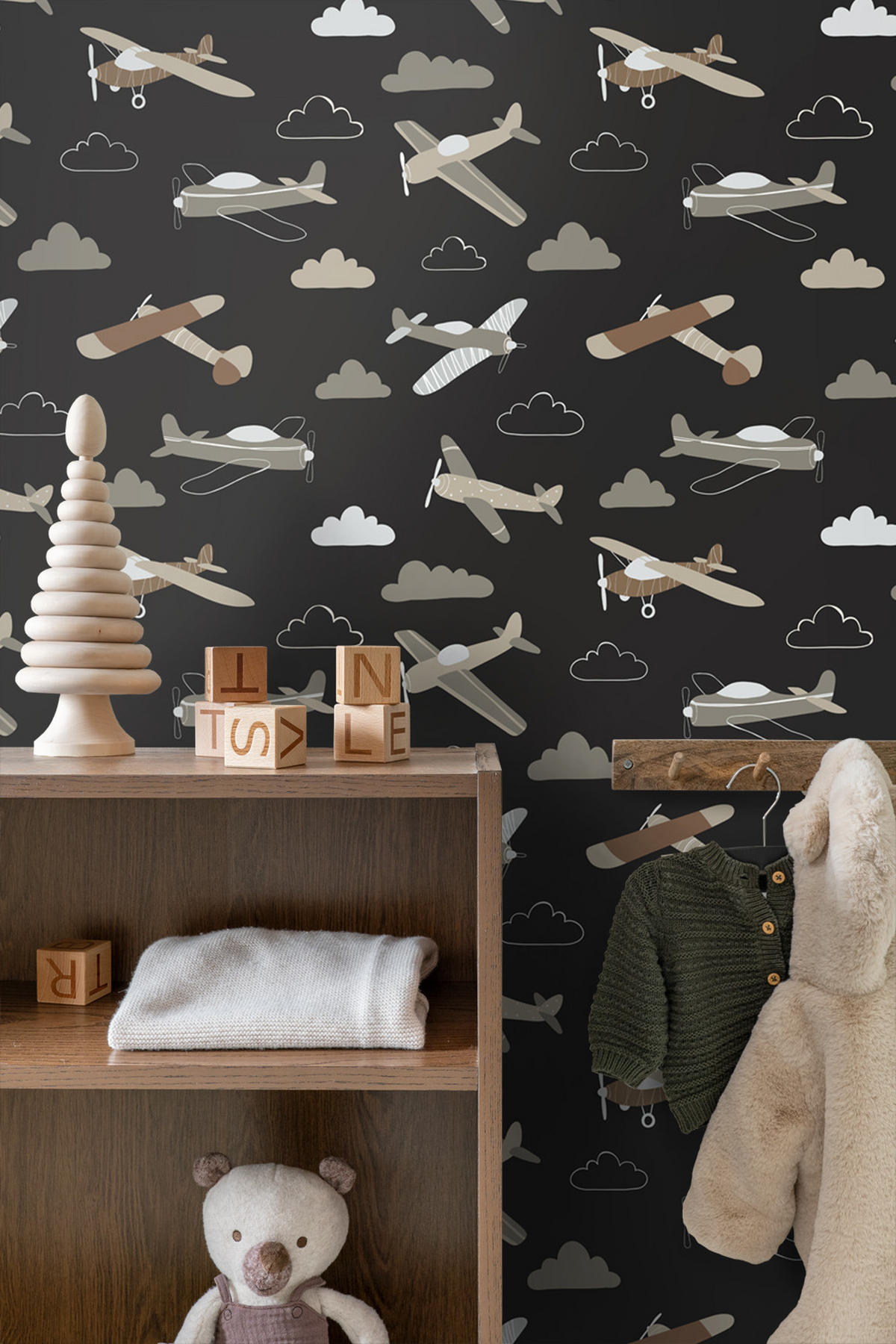TAPETE Flugzeuge 50 x 900 cm - Schwarz, Papier (50/0.1cm) - ESTAhome