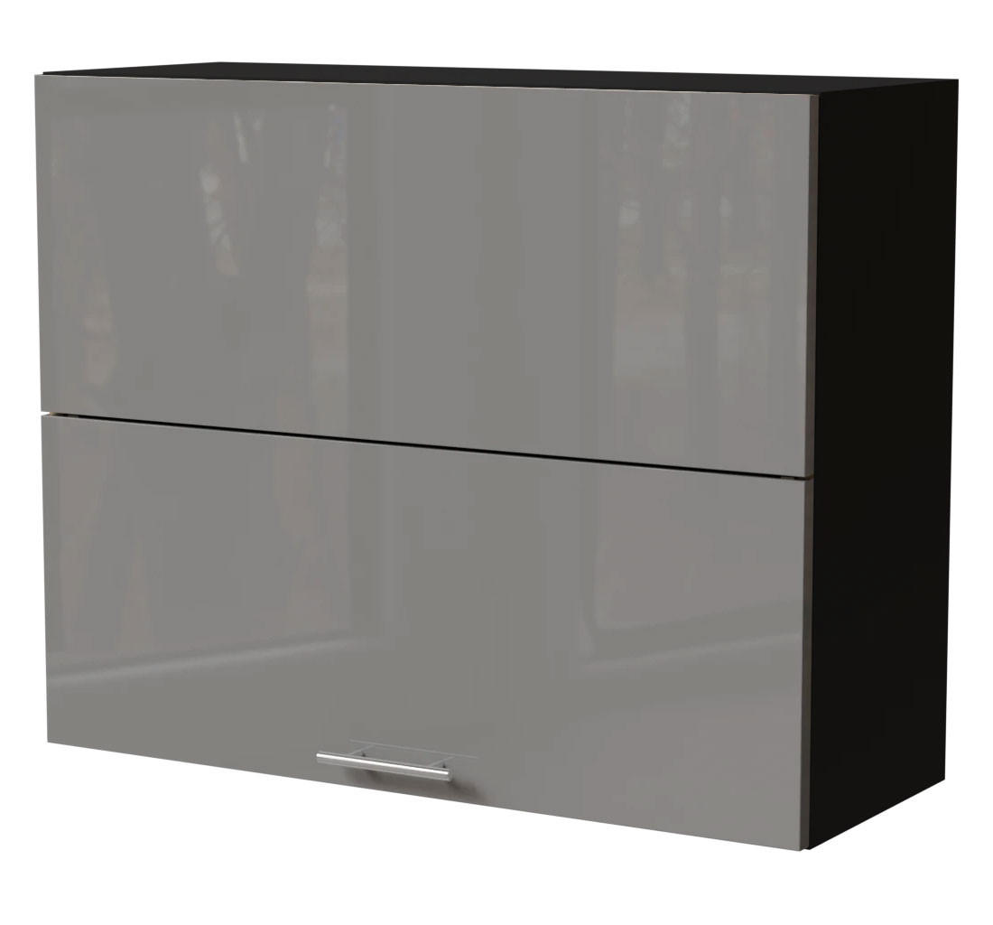 KÜCHENHÄNGESCHRANK Essen W8B/90-AV Grau Hochglanz / Schwarz Matt 90 / 32,5 / 72cm - Schwarz/Grau, Holz/Holzwerkstoff (90/72/32.5cm) - Feldmann-Wohnen