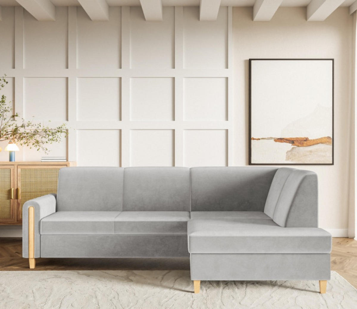 ECKSOFA Hellgrau FLORA Hydrophobes Gewebe Rechts Ausziehbar - Hellgrau/Grau, Textil (172/236cm) - Sepro Meble
