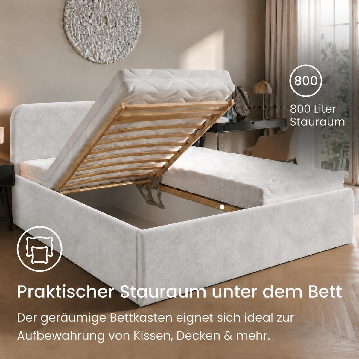POLSTERBETT 200x200 cm Microvelours in Weiß - Weiß, Textil (200/200cm) - Home Collective