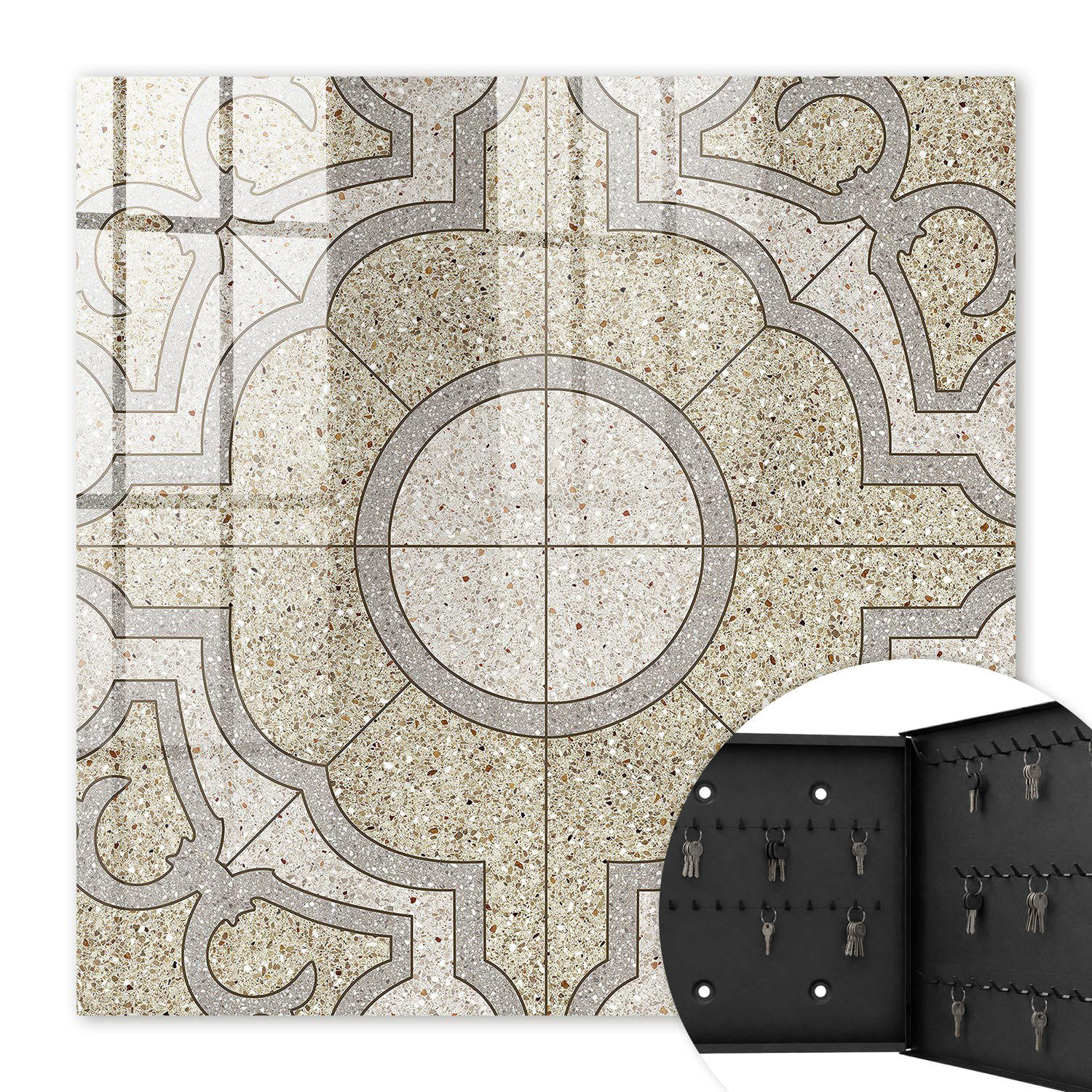 SCHLÜSSELBOX Schwarz 30x30 cm- Türöffnung nach rechts - Elegantes Mosaik - Beige, Metall (30/30/5cm) - TULUP