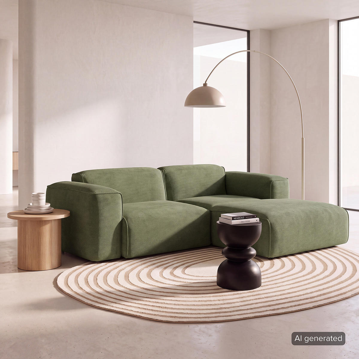 ECKSOFA mit XL-Longchair - Schwarz/Grün, Kunststoff/Textil (260/171cm) - home24