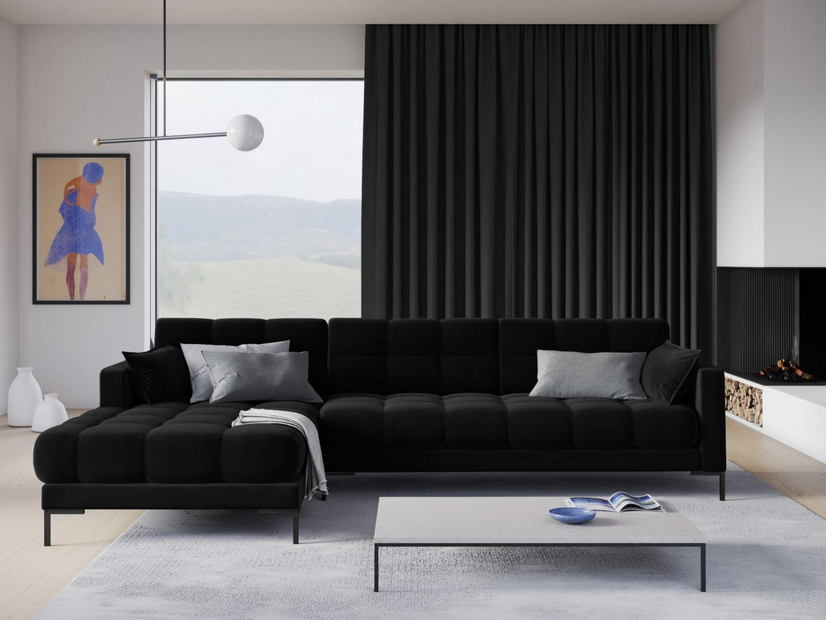 ECKSOFA links Mamaia aus Samt schwarz 5 Sitzplätze - Schwarz, Textil (185/293cm) - Micadoni