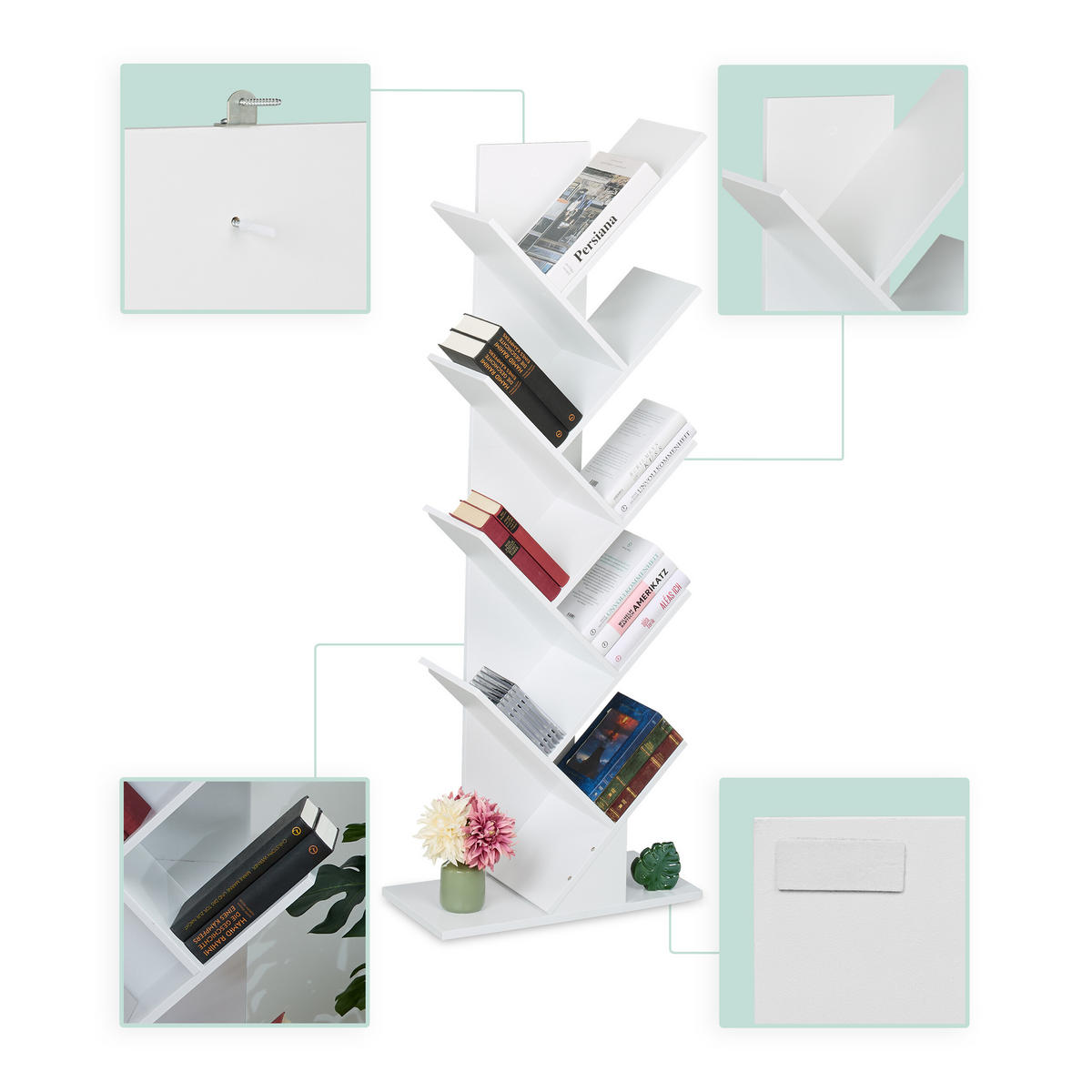 BÜCHERREGAL - Weiß, Holzwerkstoff (51/138/25cm) - Relaxdays