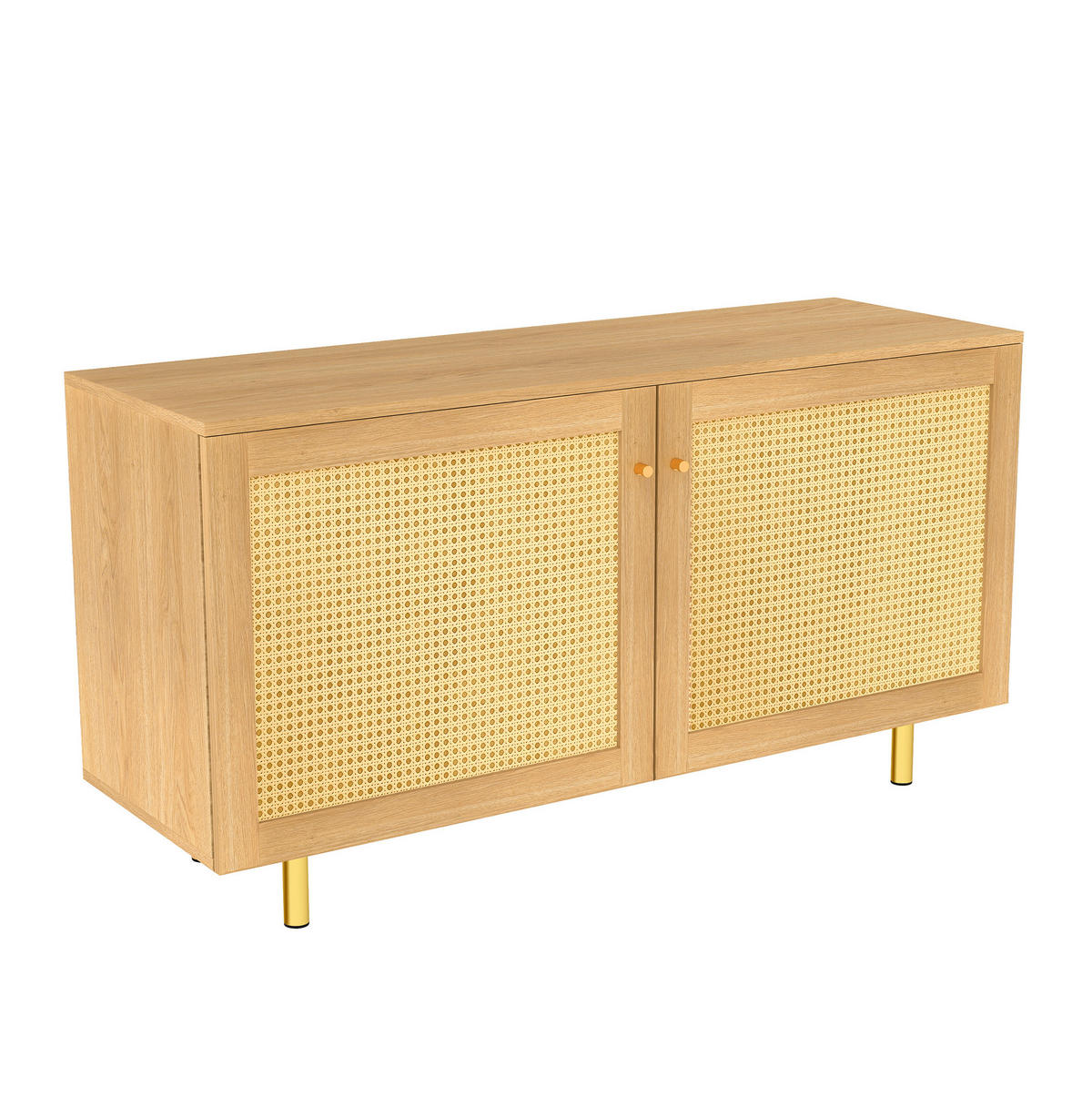 SIDEBOARD 120/40/63 cm mit Rattantüren in Naturholzoptik - Naturfarben, Holzwerkstoff (120/63/40cm) - BEAOK