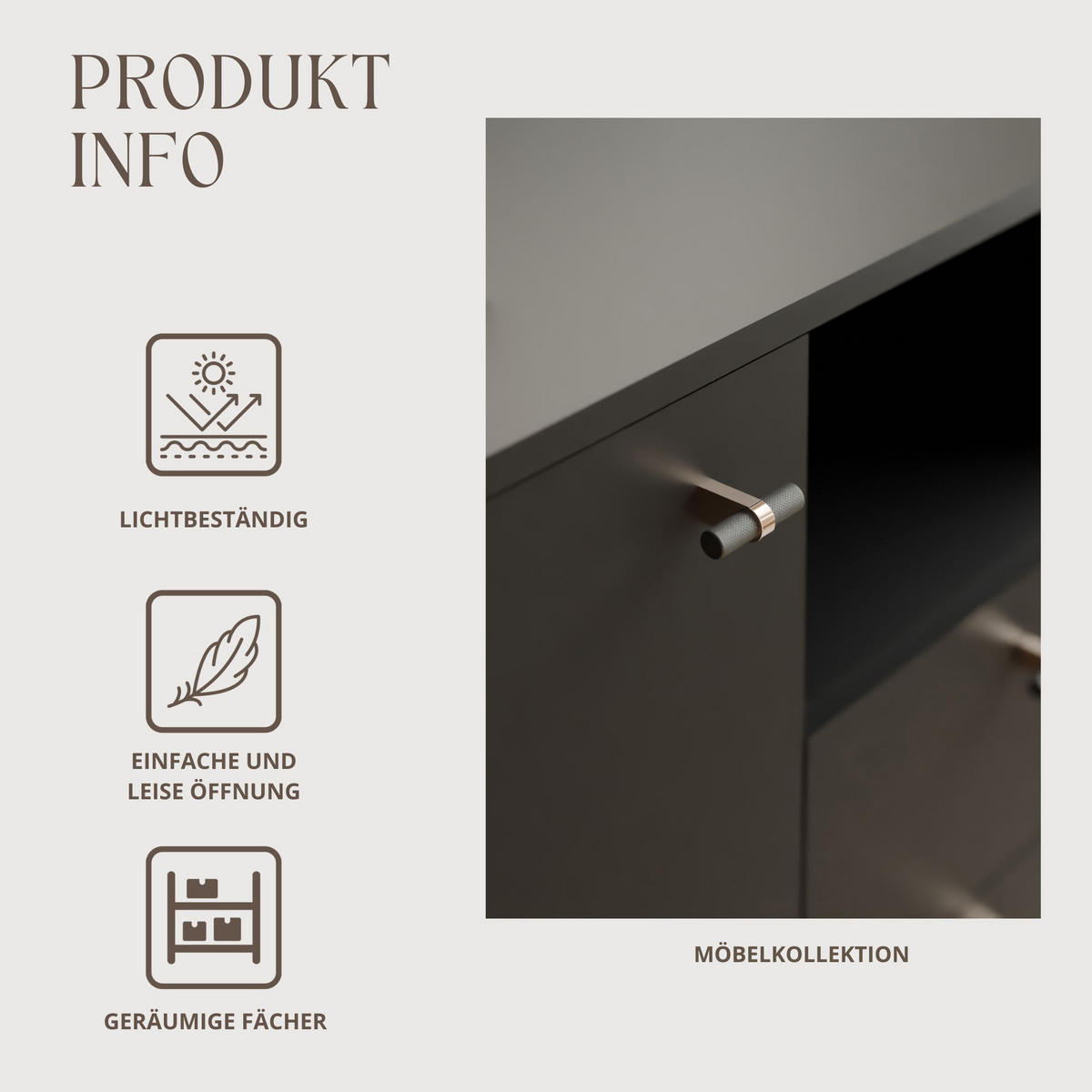 KOMMODE geriffelt, mit Fach, Schwarz - Schwarz, Holzwerkstoff (190/81/40cm) - Idohome