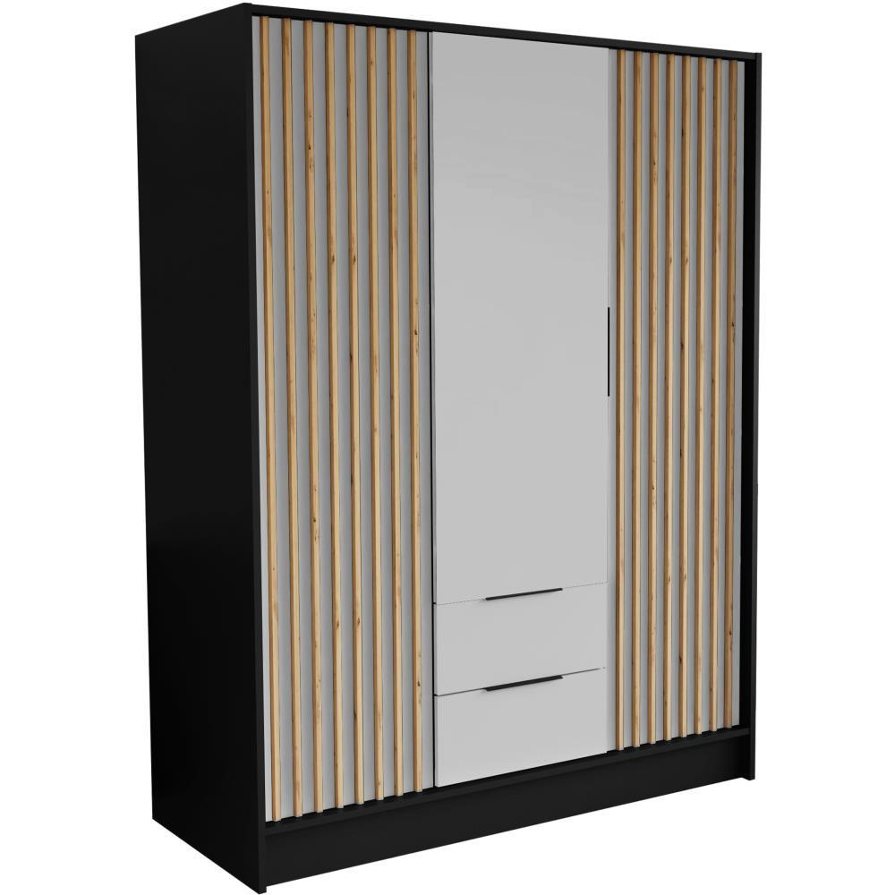 DREHTÜRENSCHRANK Nero 150/51/200 cm mit Lamellen schwarz+weiß - Schwarz/Weiß, Holzwerkstoff (150/200/51cm) - Beautysofa
