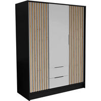 DREHTÜRENSCHRANK Nero 150/51/200 cm mit Lamellen schwarz+weiß - Schwarz/Weiß, Holzwerkstoff (150/200/51cm) - Beautysofa