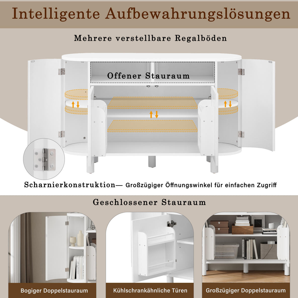 SIDEBOARD 120/38/77 cm in Weiß mit 2 Türen & offenem Fach - Weiß, Holzwerkstoff (120/77/38cm) - BEAOK