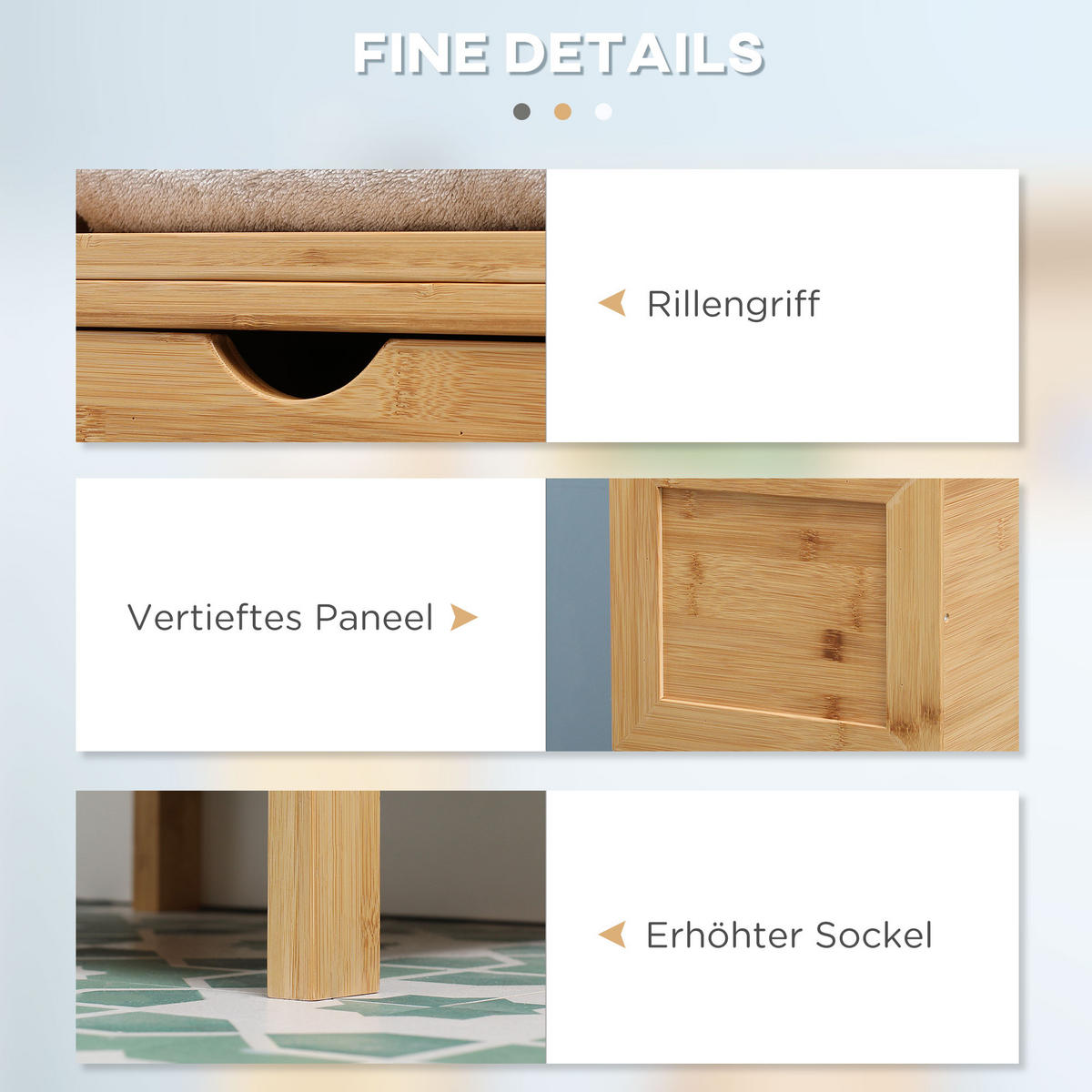 BADSCHRANK mit Kippschutz aus Bambus, 2 Schubladen, Lanfhausstil, Naturholz - Naturfarben, Holz (30/140/30cm) - Kleankin