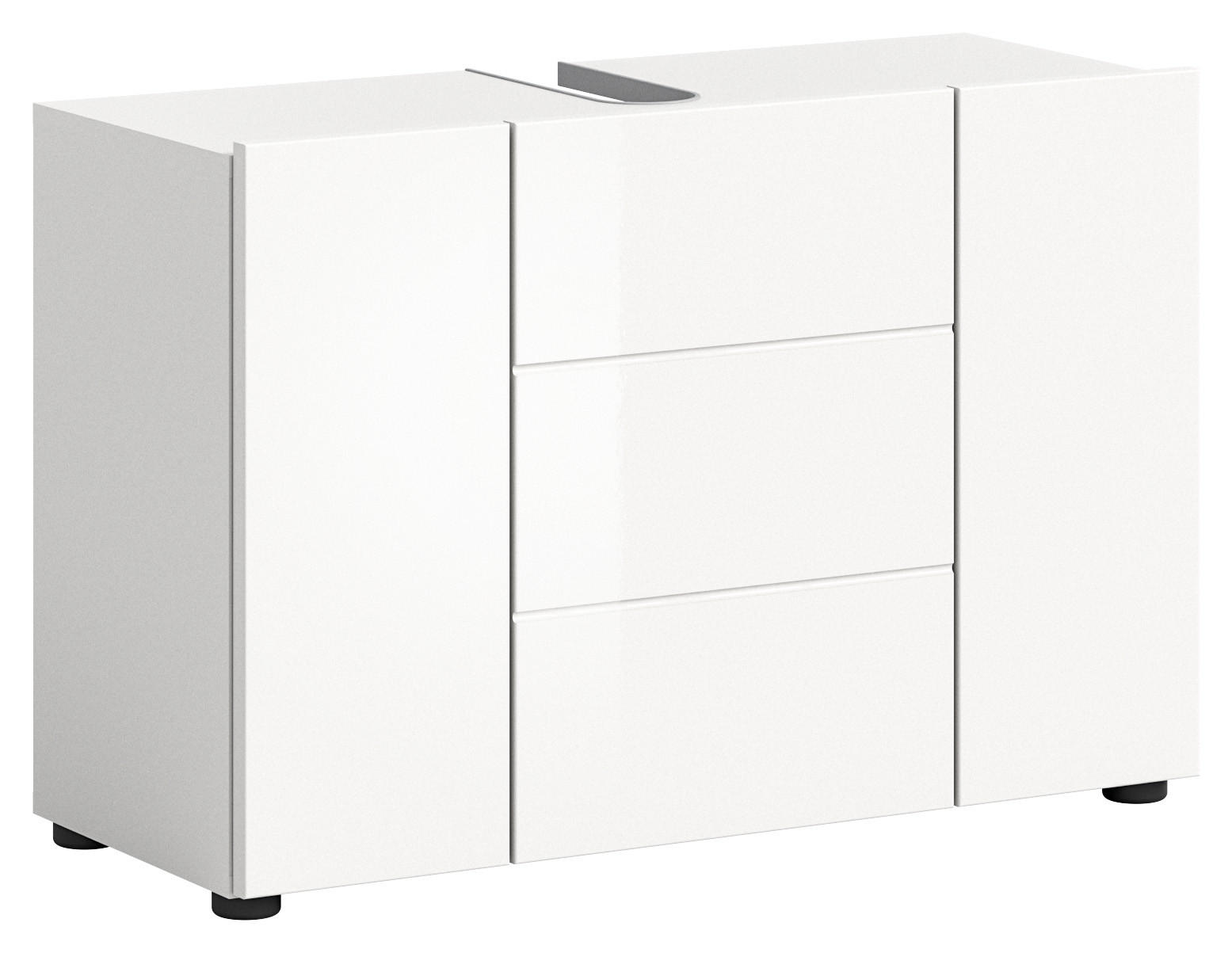 WASCHBECKENUNTERSCHRANK Vira Bad in weiß Melamin und weiß hochglanz B/H/T: 82x56x34 cm - Weiß, Holz (82/56/34cm)