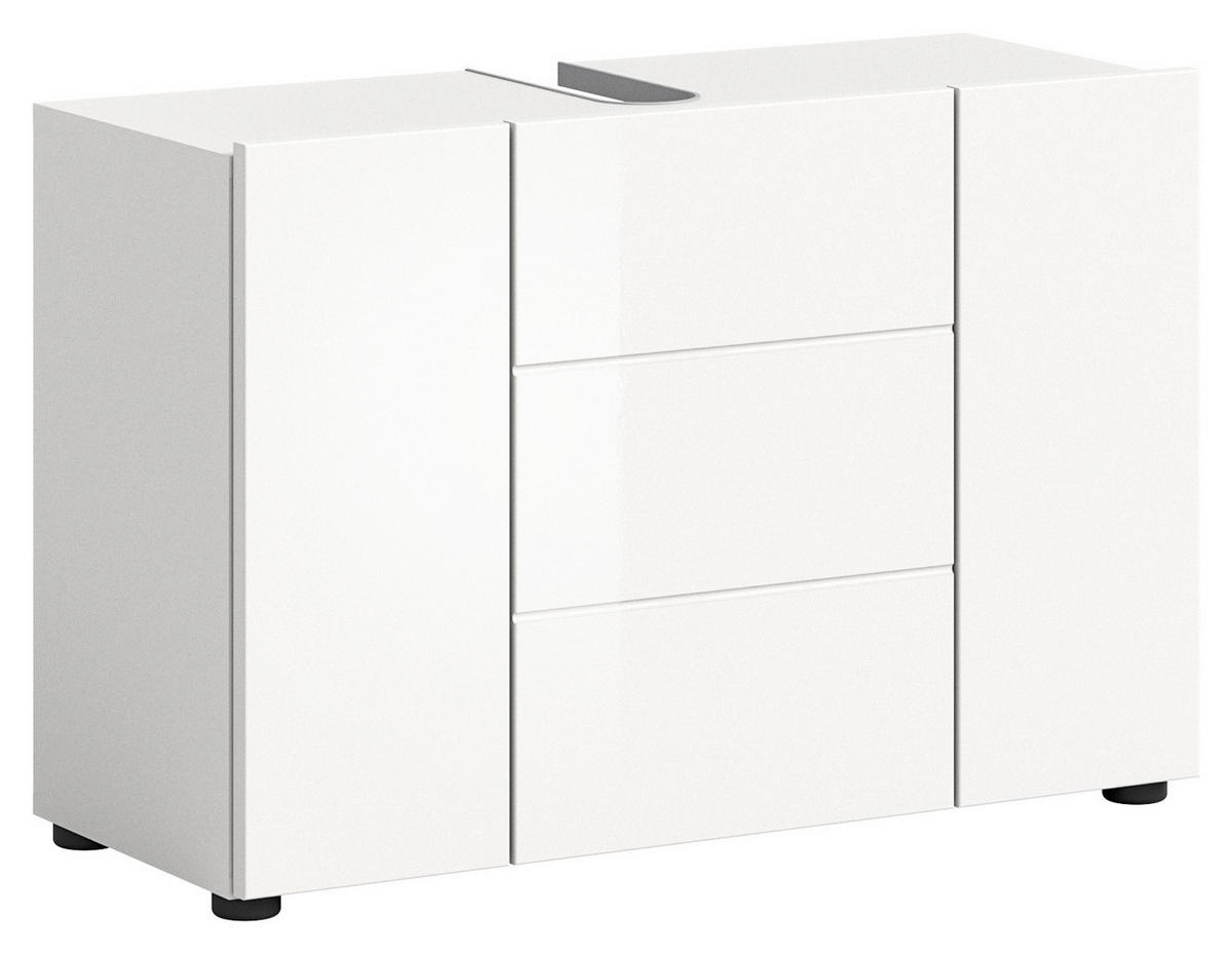 WASCHBECKENUNTERSCHRANK Vira Bad in weiß Melamin und weiß hochglanz B/H/T: 82x56x34 cm - Weiß, Holz (82/56/34cm)