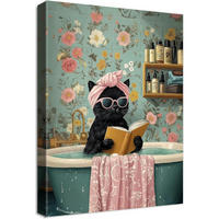 LEINWANDBILD Katze im Bad 30 x 40 cm - Schwarz, Textil (40/0.5cm)