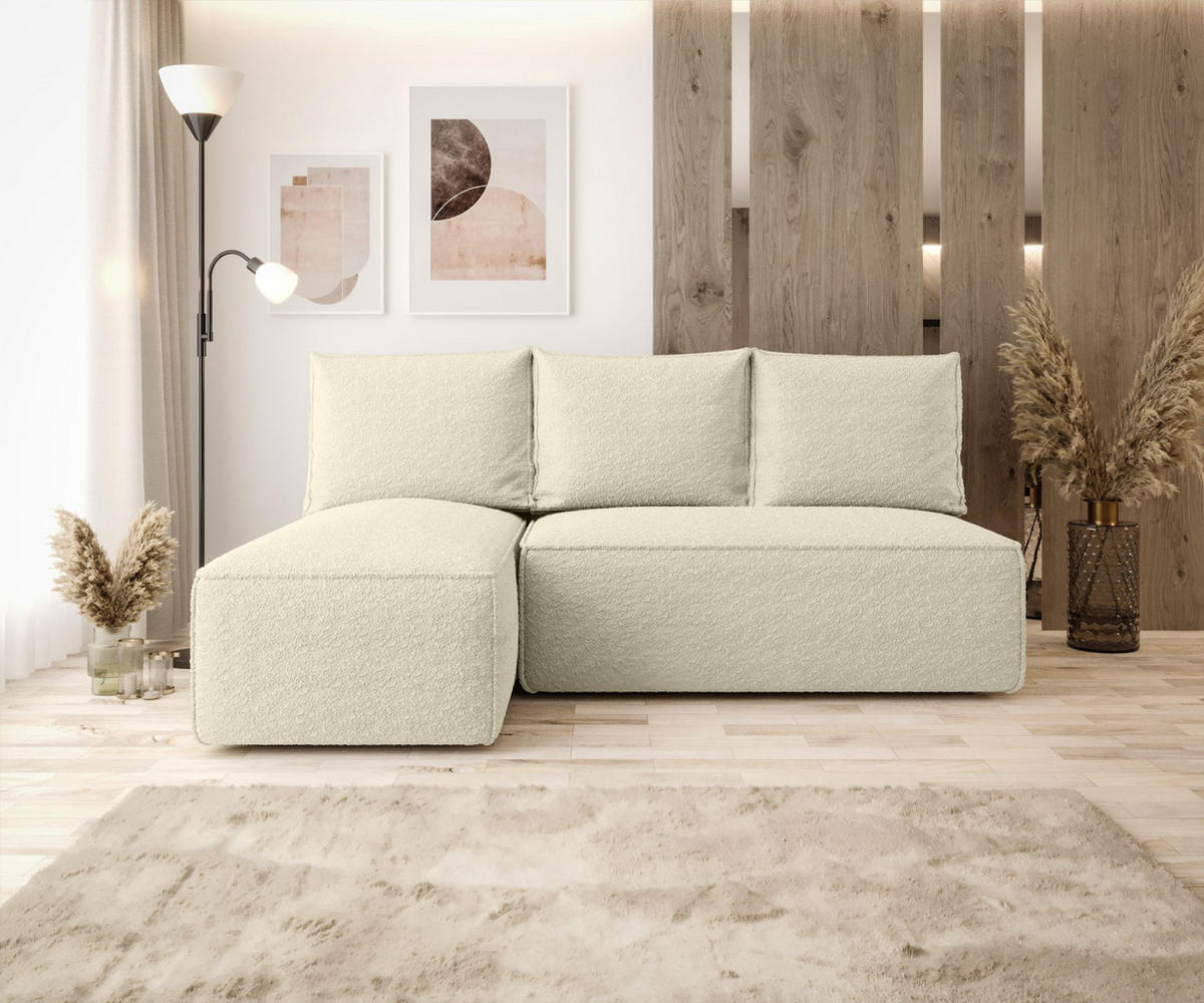 ECKSOFA mit Schlaffunktion SAVIO MINI Quelle 02 Links - Ecru, Textil (200/140cm) - Bedante