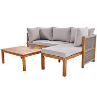 LOUNGEGARNITUR 3-teiliges Set Gartenlounge L-FÖRMIGES ECKSOFA Akazienholz Seiloptik Grau 83/58/34 cm - Grau, Holz - Rolipo