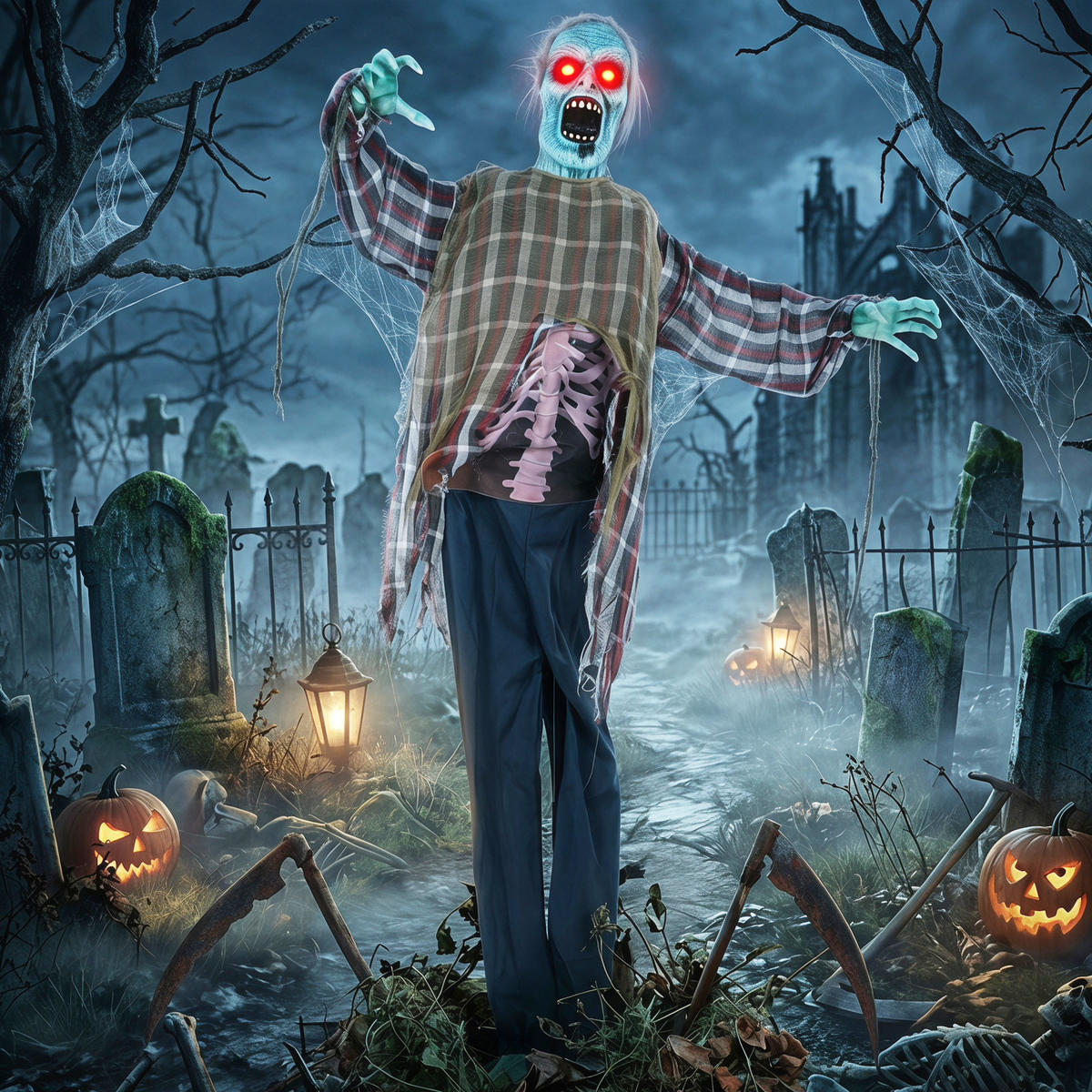ANIMIERTER-ZOMBIE Metall Polyesterfaser Rot - Rot, Kunststoff (18/170/60cm) - HOMCOM