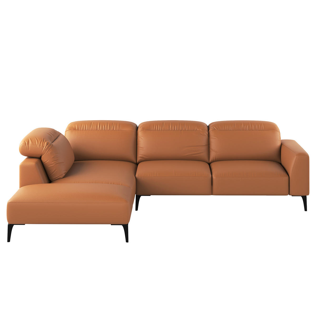 ECKSOFA mit Ottomane - Cognac/Schwarz, Leder/Metall (263/238cm) - home24
